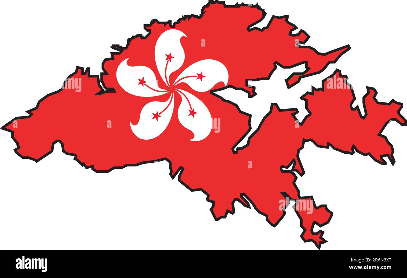 Illustrazione vettore di una mappa e bandiera da Hong Kong Illustrazione Vettoriale