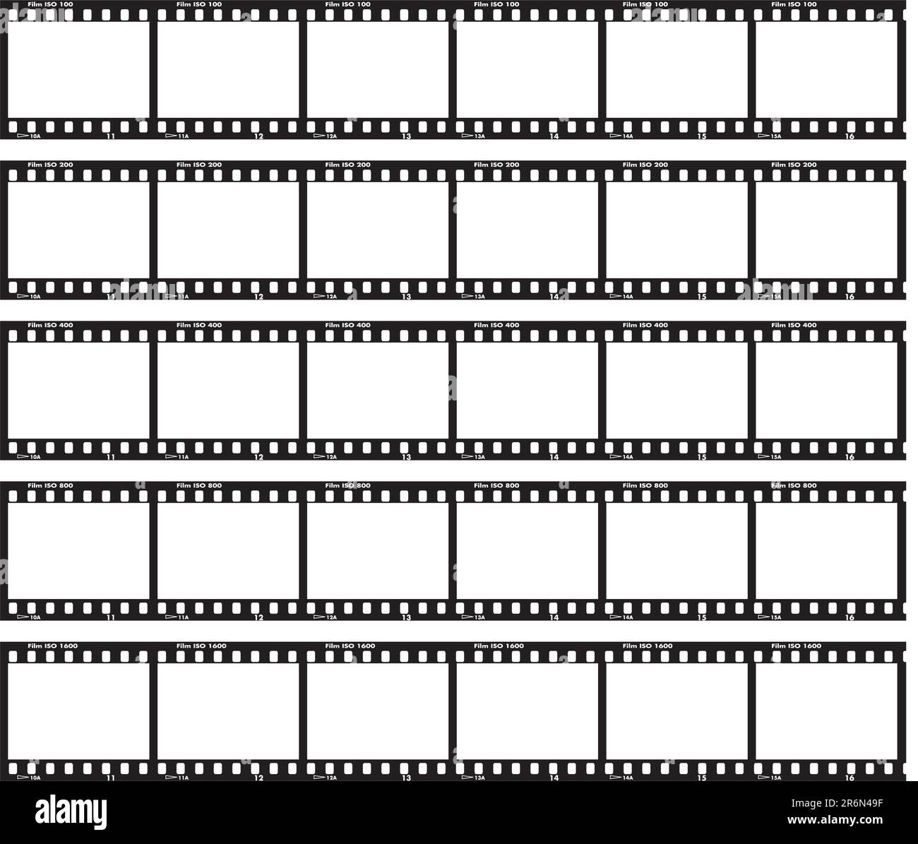 Striscia di pellicola tradizionale con etichetta ISO e numeri a lato. Illustrazione Vettoriale