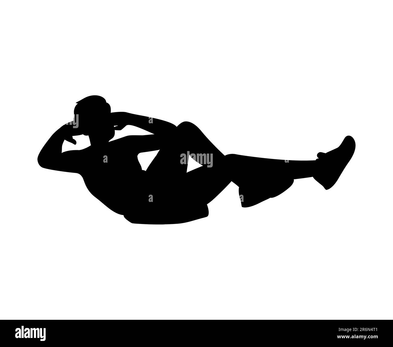 Silhouette nera di un uomo che fa l'esercizio di bicicletta crunches, esercizio di peso corporeo, vettore isolato su sfondo bianco Illustrazione Vettoriale