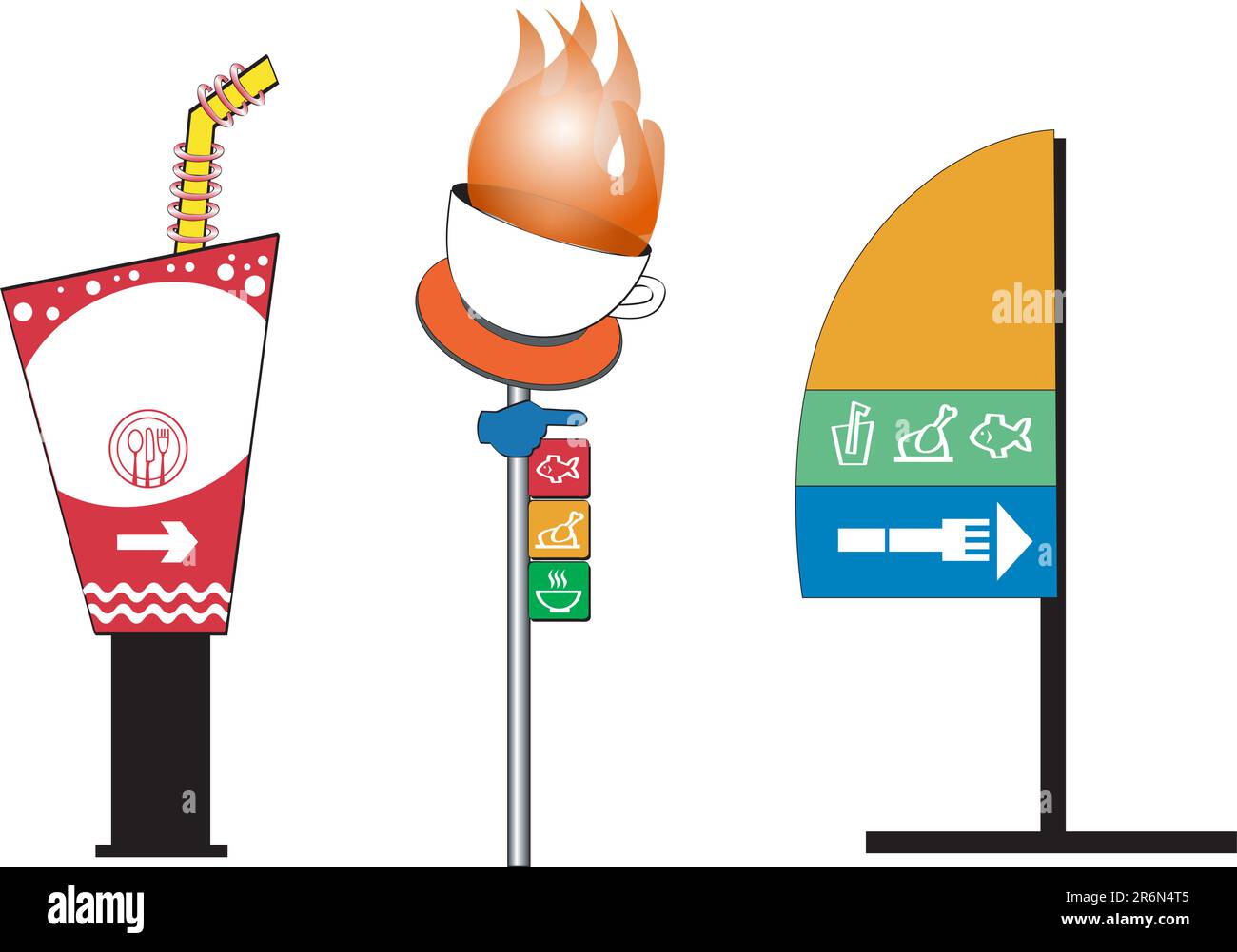 Design della segnaletica per aree ristoro, vettoriali, illustrazioni Illustrazione Vettoriale