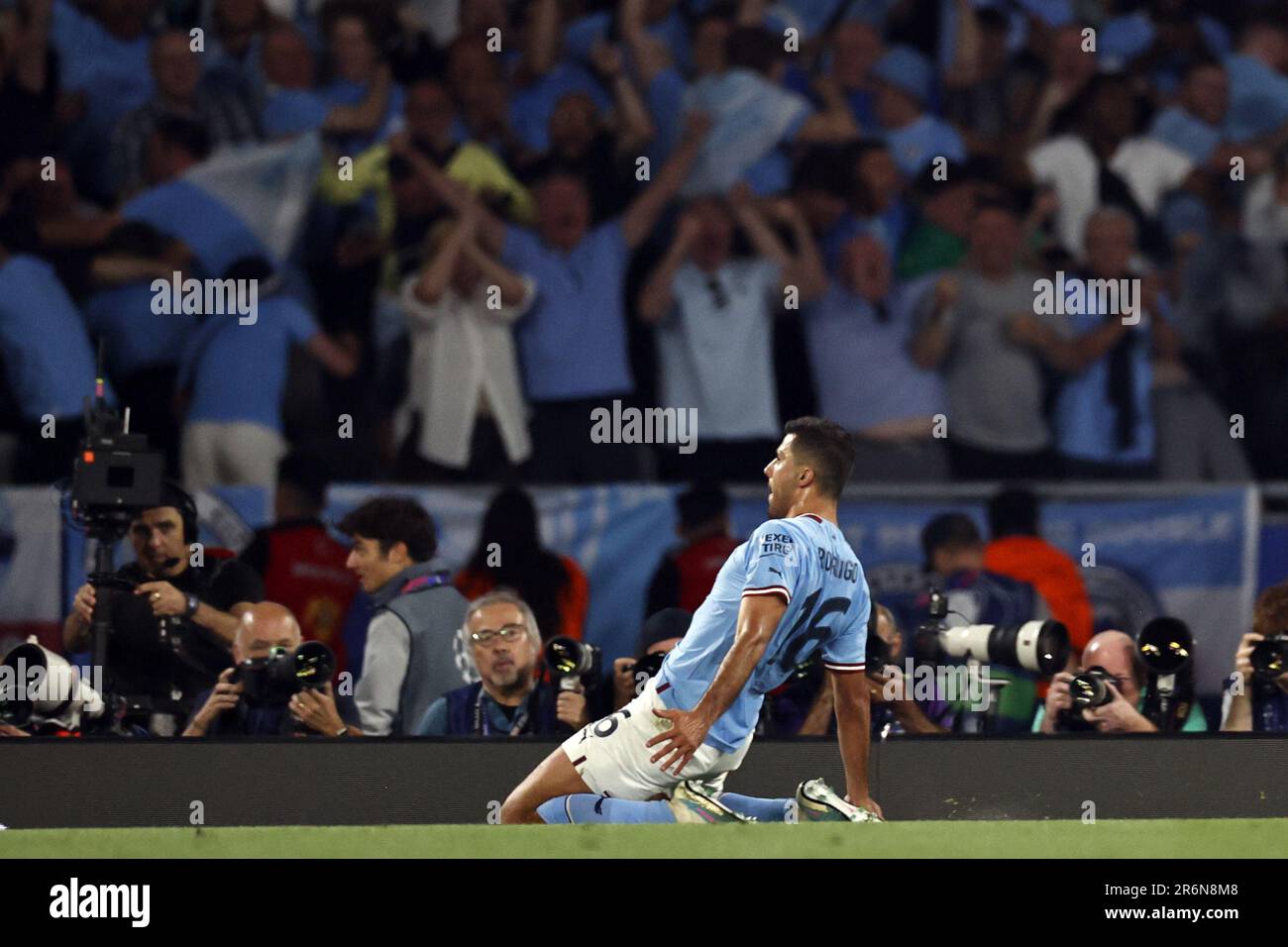 ISTANBUL - Rodri del Manchester City FC festeggia il 1-0 durante la finale della UEFA Champions League tra il Manchester City FC e il FC Inter Milan allo Stadio Olimpico Ataturk il 10 giugno 2023 a Istanbul, in Turchia. Foto Stock