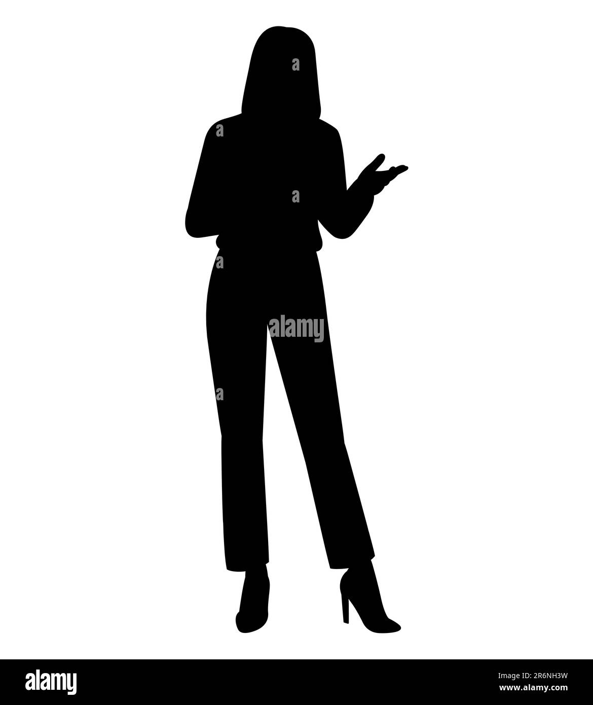 Silhouette nera di un dipendente che dà una presentazione, una donna d'affari fiduciosa che dà un discorso, vettore isolato su sfondo bianco Illustrazione Vettoriale