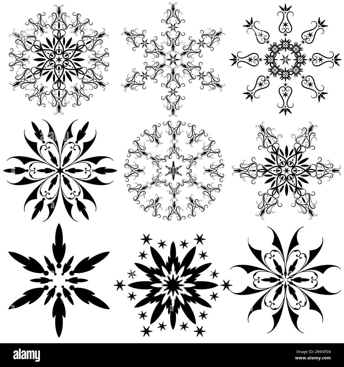 Set di fiocchi di neve d'epoca isolati su bianco (vettore) Illustrazione Vettoriale