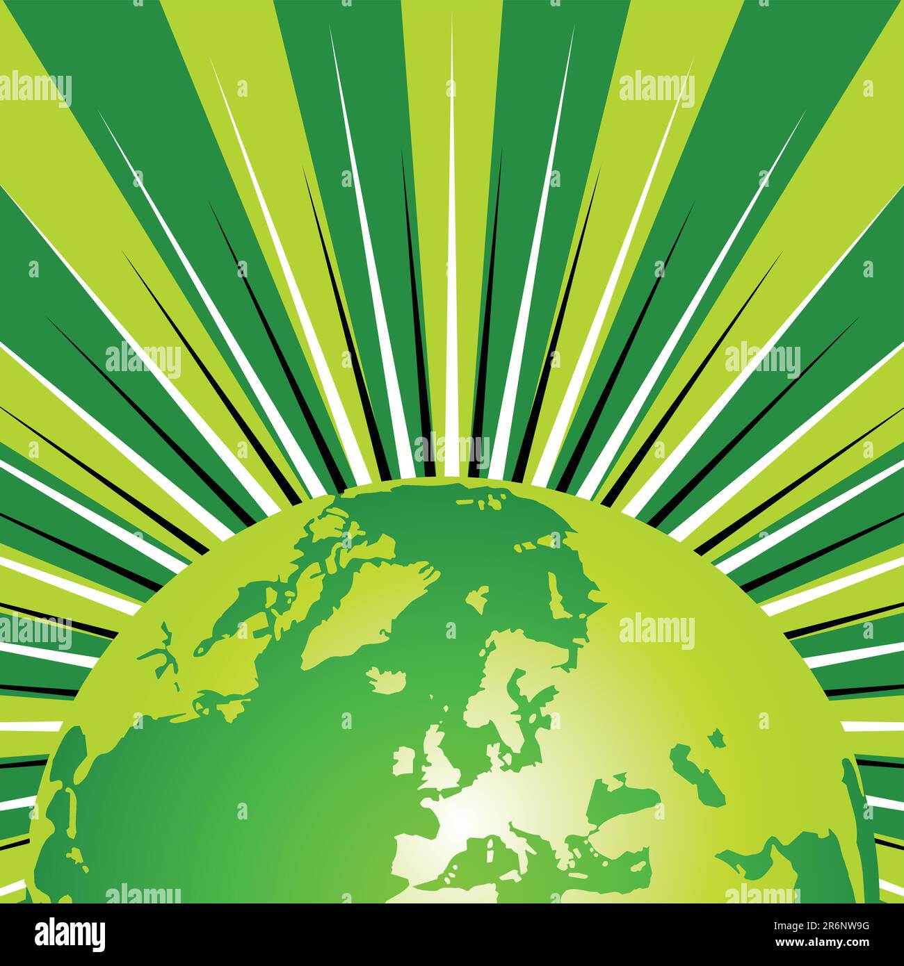 Globo terrestre su sfondo bianco e verde stellato Illustrazione Vettoriale