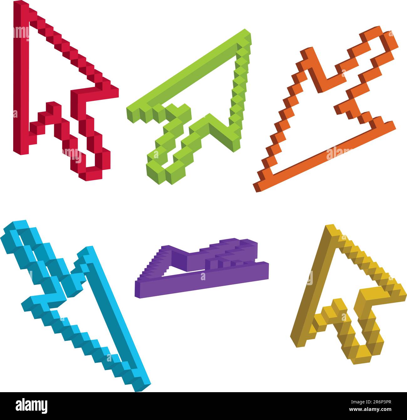 Freccia del cursore del mouse 3D in vari angoli e colori. Illustrazione vettoriale modificabile. Illustrazione Vettoriale