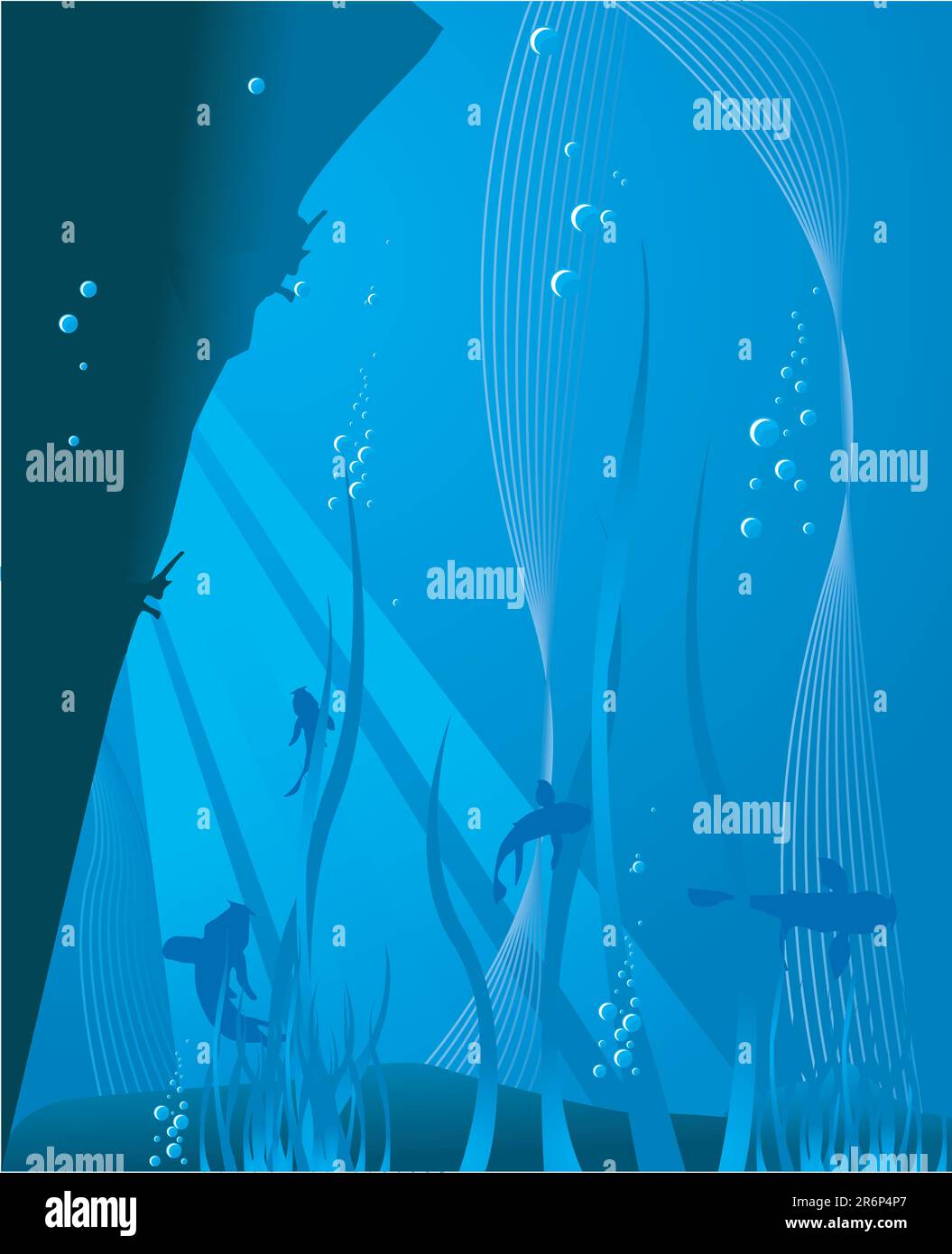 Mare blu profondo: Fondo sottomarino Illustrazione Vettoriale