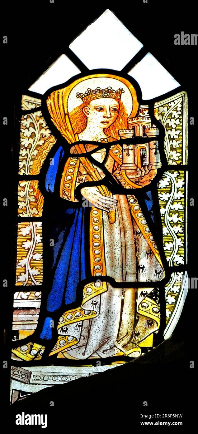 Bawburgh, Norfolk, St Barbara, 15th ° secolo, medievale vetrata, Inghilterra, Regno Unito Foto Stock