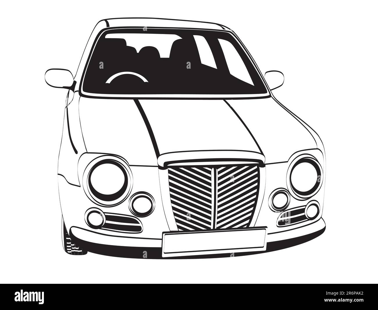 Immagine vettoriale in bianco e nero dell'auto inglese su sfondo bianco. Illustrazione Vettoriale