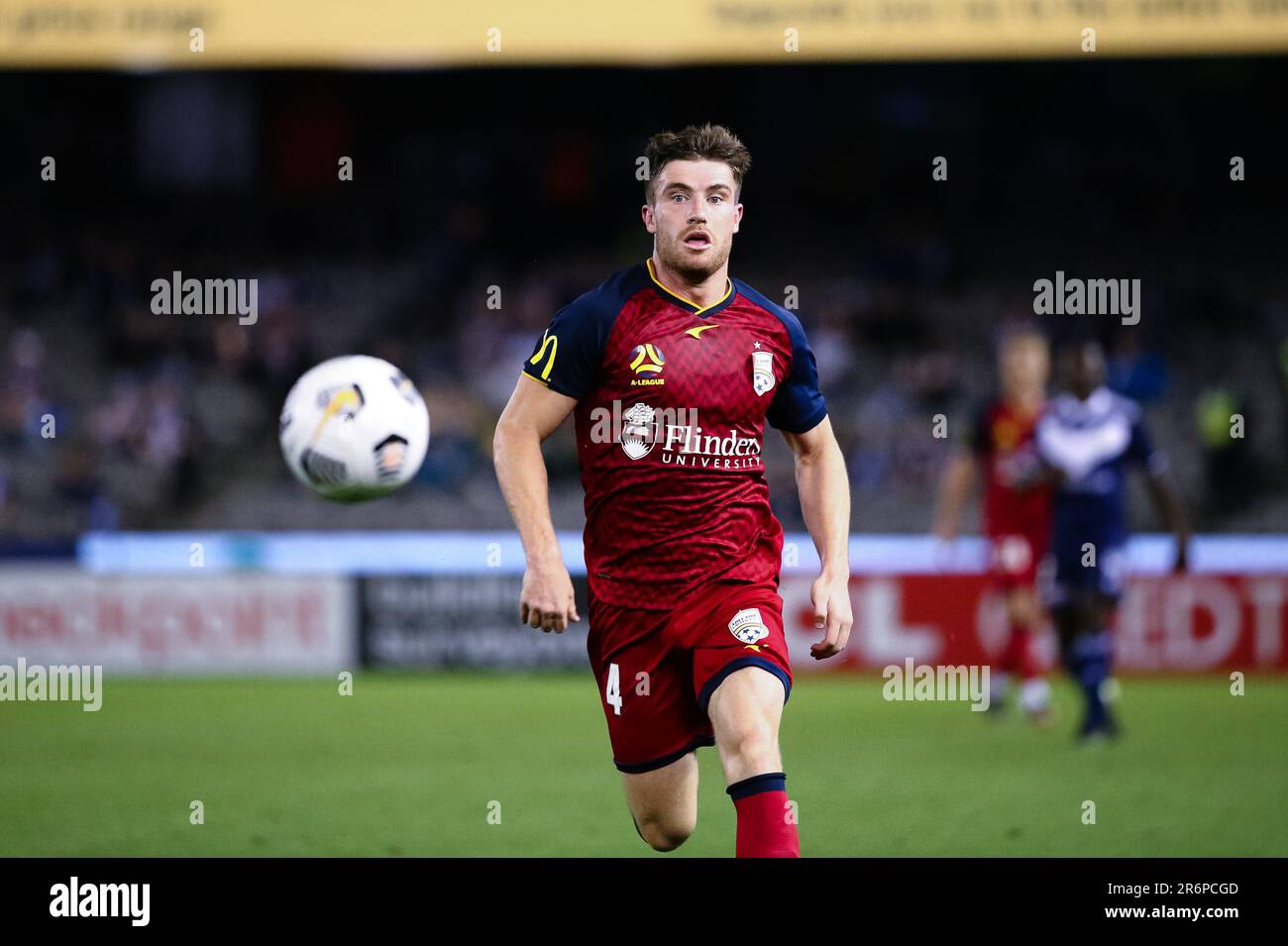 MELBOURNE, AUSTRALIA - 13 MARZO: Ryan Strain of Adelaide United durante la partita di calcio della Hyundai A-League tra Melbourne Victory e Adelaide United il 13 marzo 2021 al Marvel Stadium di Melbourne, Australia. Foto Stock