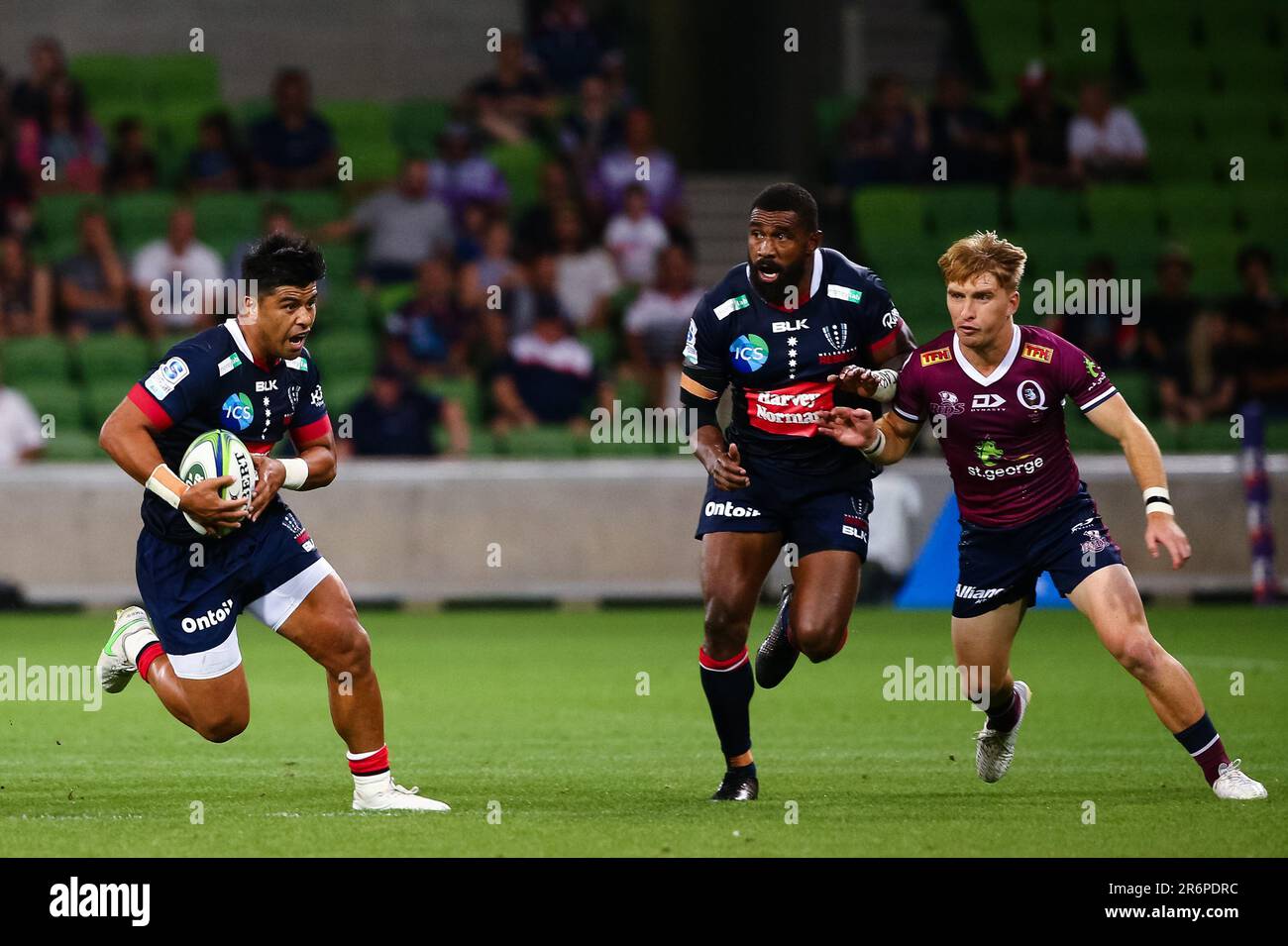 MELBOURNE, AUSTRALIA - 03 APRILE: Durante il turno sette Super Rugby AU match tra i ribelli di Melbourne e i Queensland Reds all'AAMI Park il 03 aprile 2021 a Melbourne, Australia. Foto Stock