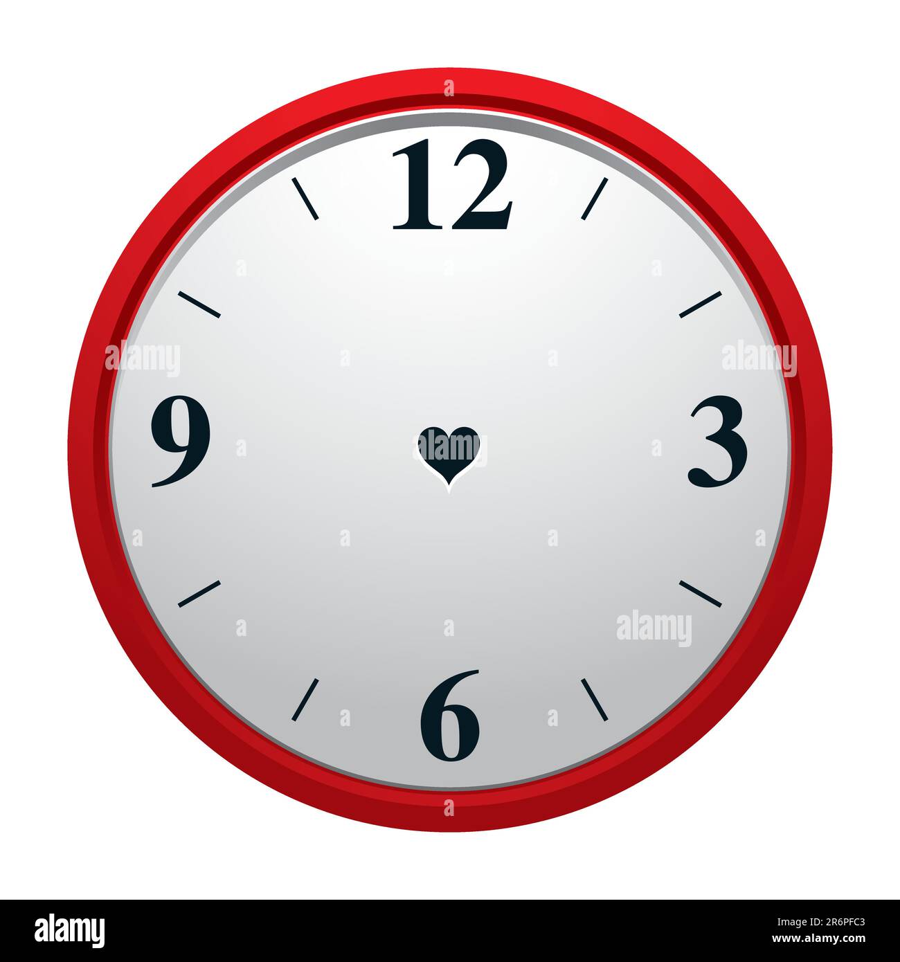 Orologio con foro a forma di cuore nel quadrante e senza lancette di minuti e ore. Eternità del vero simbolo d'amore. Illustrazione Vettoriale