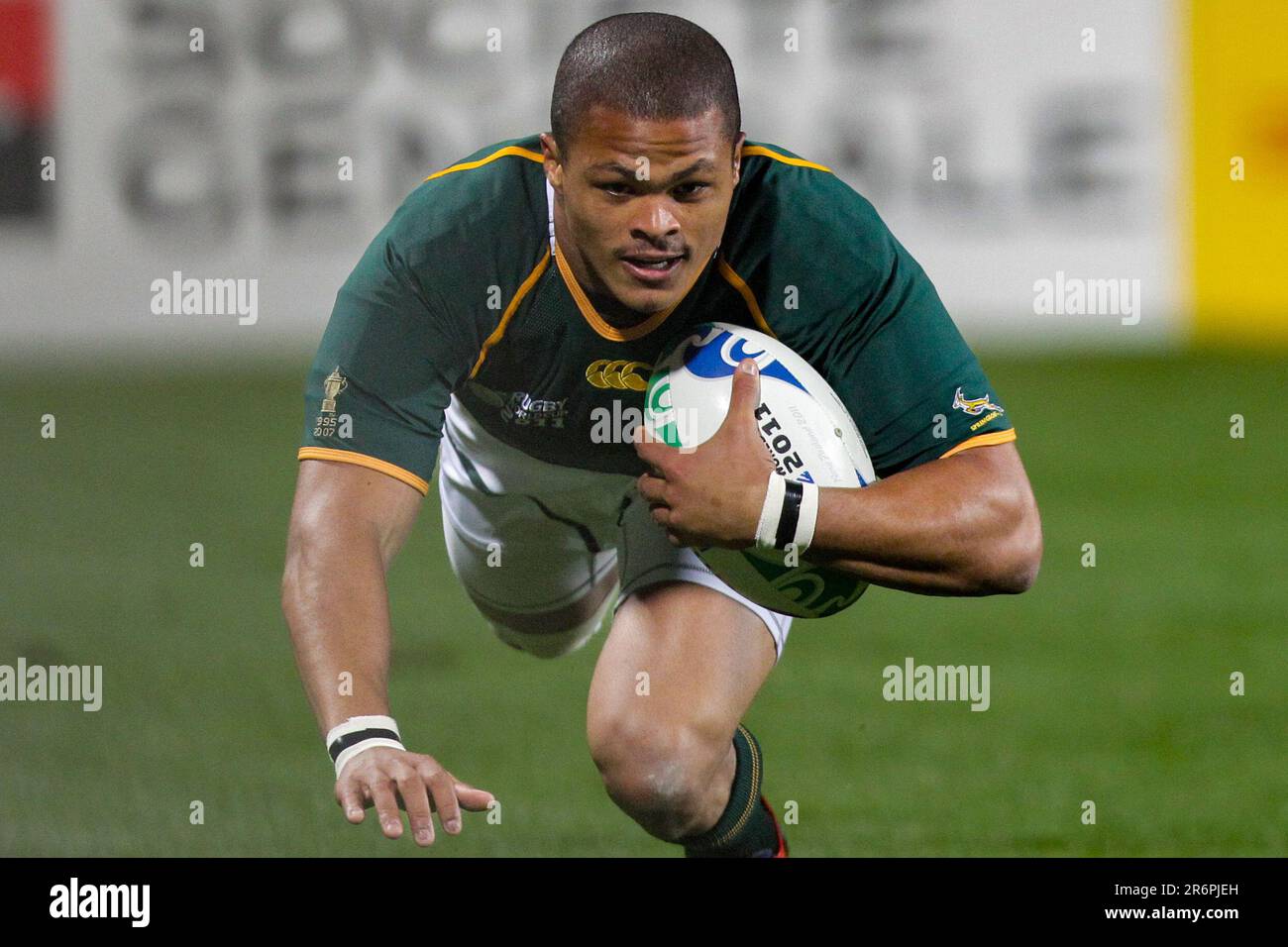 Juan de Jongh, in Sudafrica, si è sforzato di combattere la Namibia durante una partita Pool D della Coppa del mondo di rugby 2011, North Harbour Stadium, Auckland, Nuova Zelanda, giovedì Settembre 22, 2011. Foto Stock