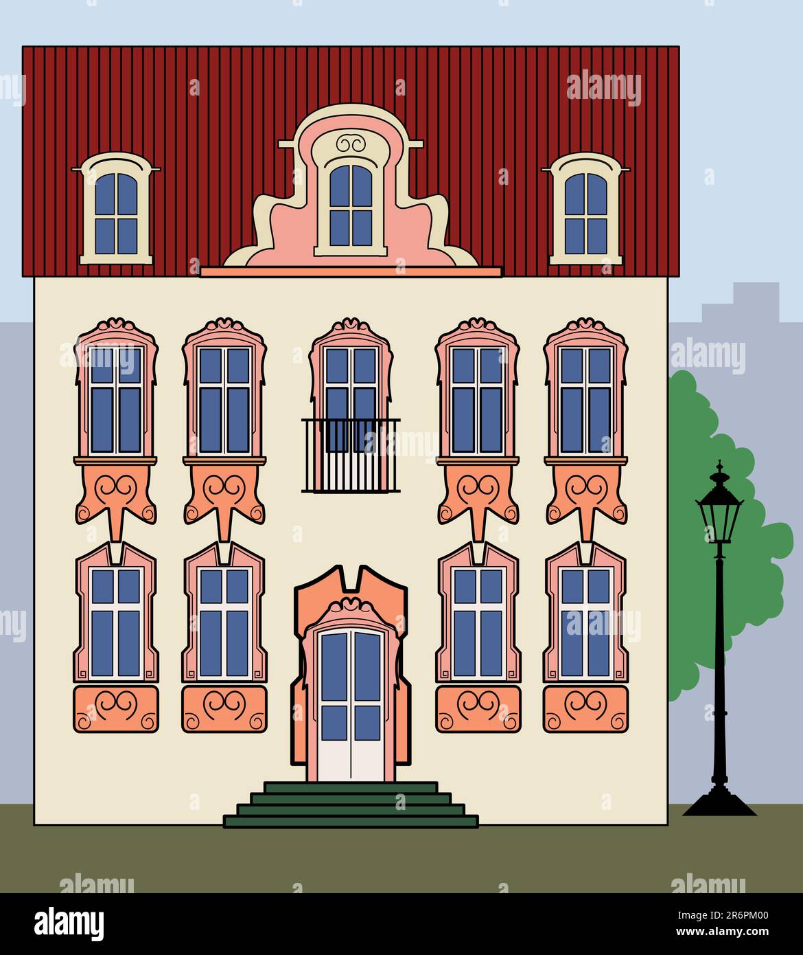 Vecchia casa cittadina, casa colorata - architettura della città vecchia Illustrazione Vettoriale