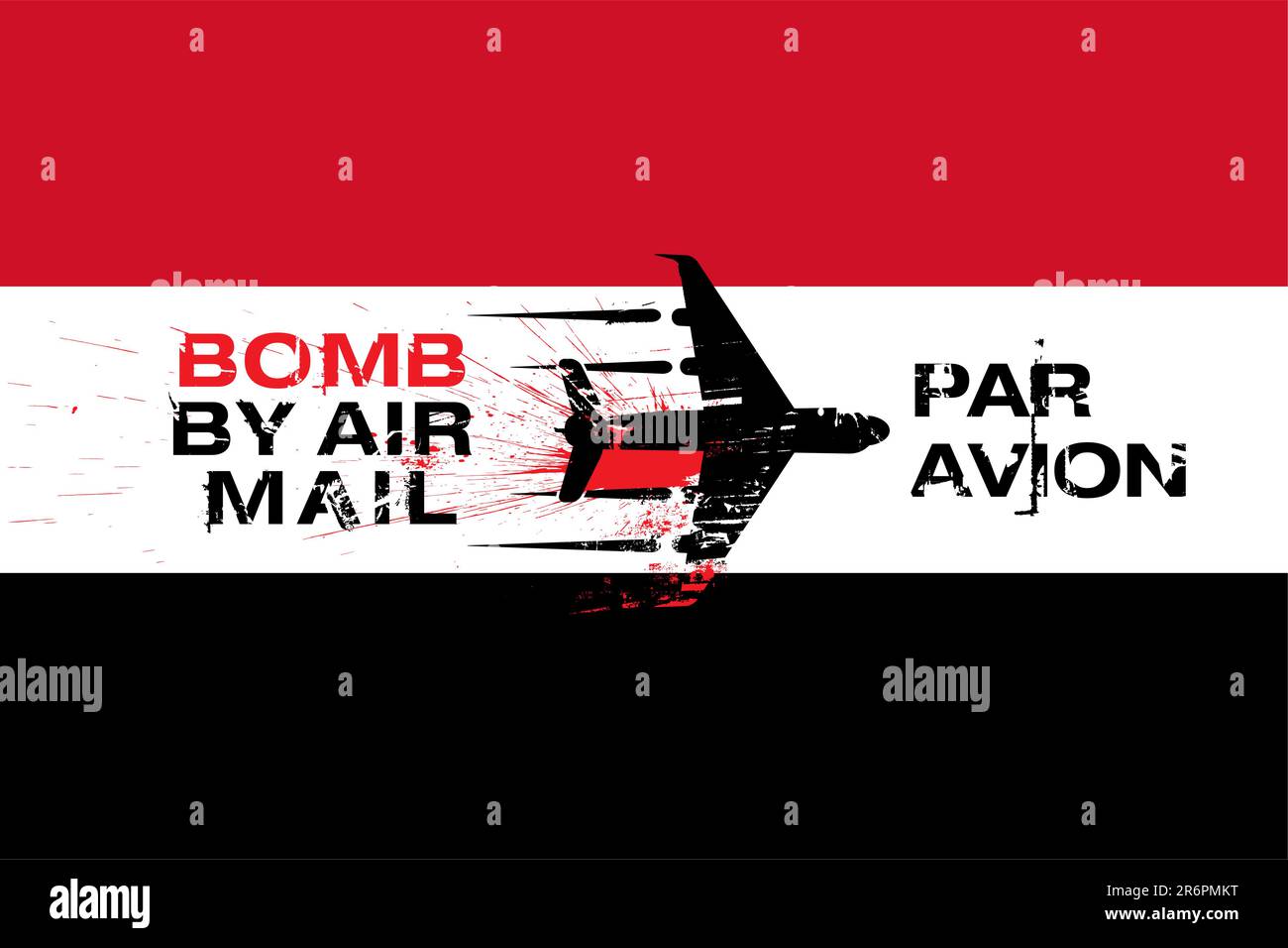 Yemen bandiera con esplosivo inviato tramite posta aerea con passeggero aereo illustrazione vettoriale Illustrazione Vettoriale