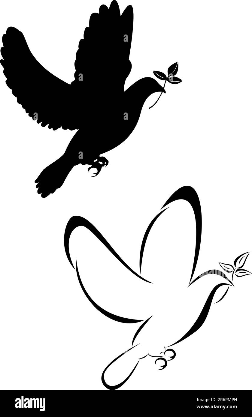 Set di due colomba tribali tatuaggi Illustrazione Vettoriale