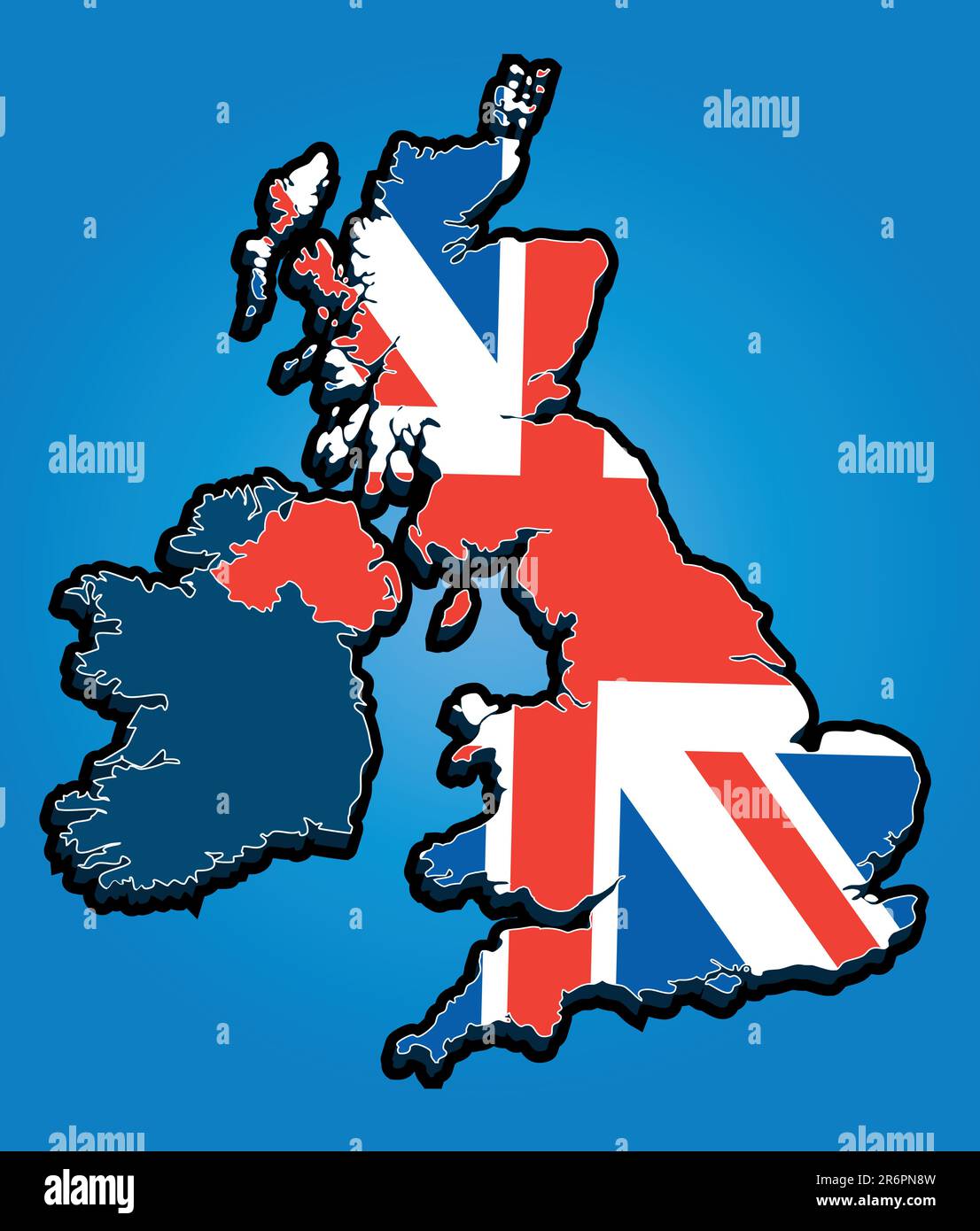 Mappa vettoriale del Regno Unito con Union Jack National Flag Illustrazione Vettoriale