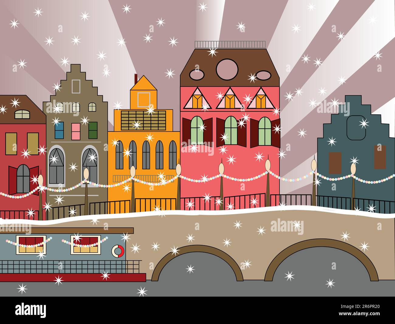 Biglietto di Natale Vector con la città medievale Illustrazione Vettoriale