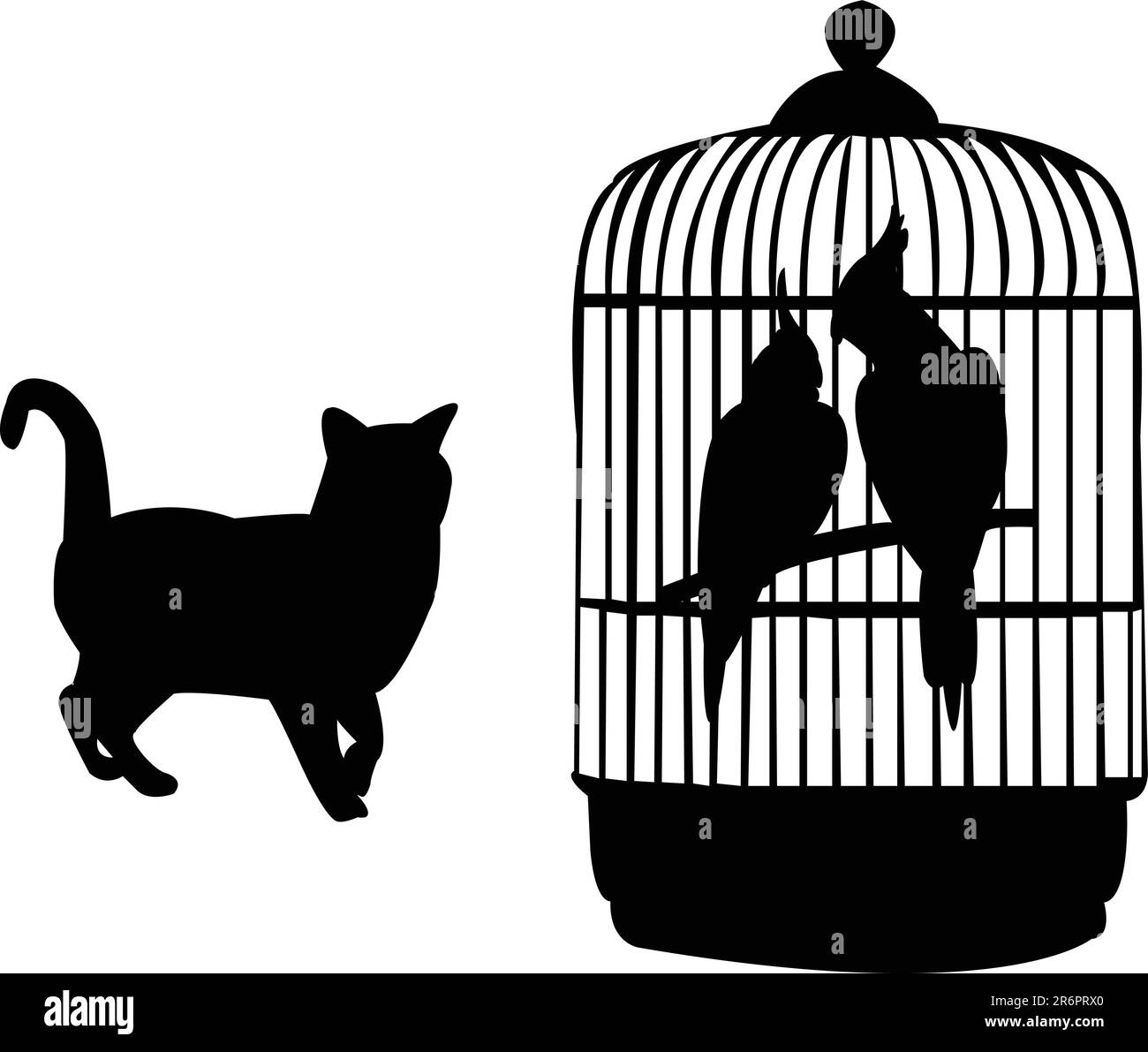 pappagalli e silhouette gatto - vettore Illustrazione Vettoriale
