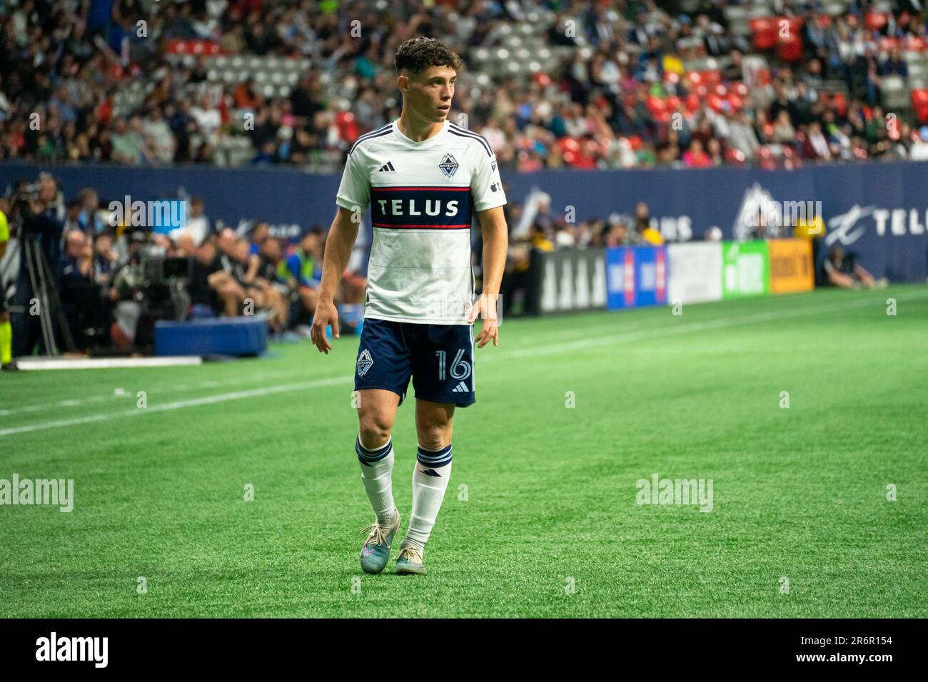 Vancouver, Canada. 10th giugno, 2023. Vancouver, British Columbia, Canada, 10th 2023 giugno: Sebastian Berhalter (16 Vancouver Whitecaps FC) durante la Major League Soccer match tra Vancouver Whitecaps FC e FC Cincinnati al BC Place Stadium di Vancouver, British Columbia, Canada (SOLO PER USO EDITORIALE). (Amy Elle/SPP) Credit: SPP Sport Press Photo. /Alamy Live News Foto Stock