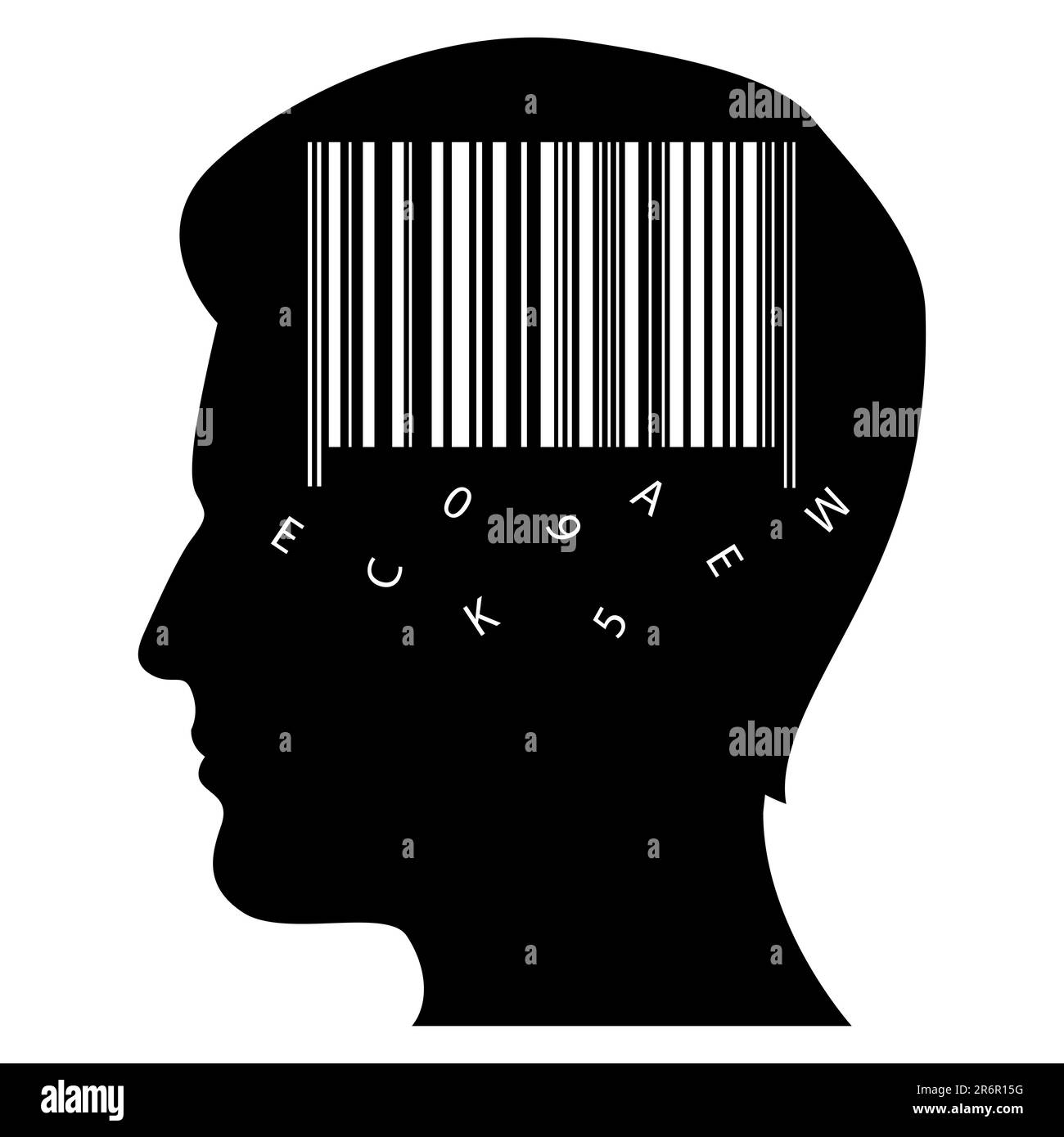 Illustrazione di la mente dell'uomo con il codice a barre su sfondo bianco Illustrazione Vettoriale