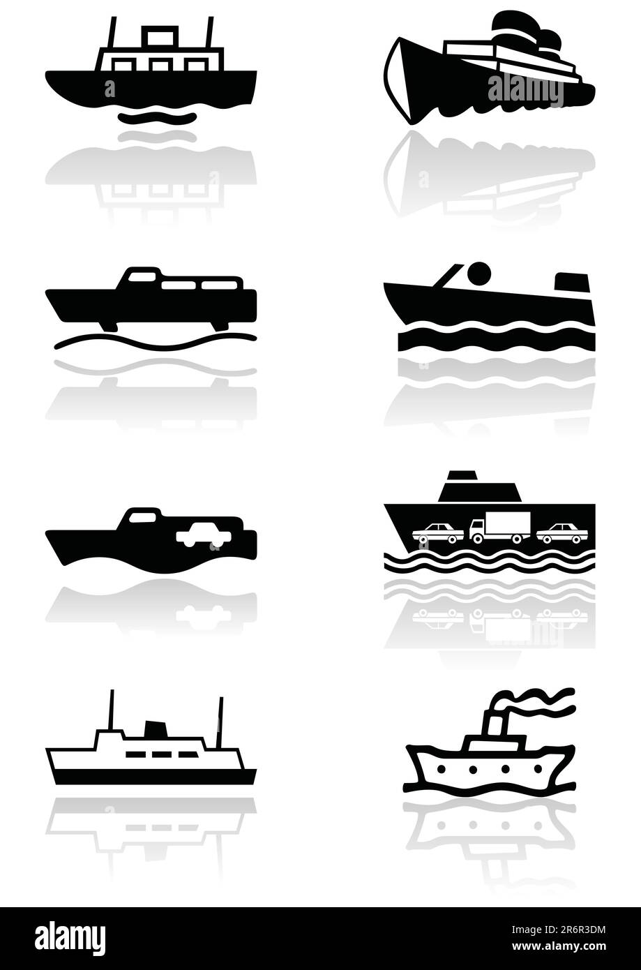 Serie vettoriale di diverse illustrazioni o simboli dell'imbarcazione. Tutti gli oggetti vettoriali sono isolati. I colori e il colore di sfondo trasparente sono facili da regolare. Illustrazione Vettoriale