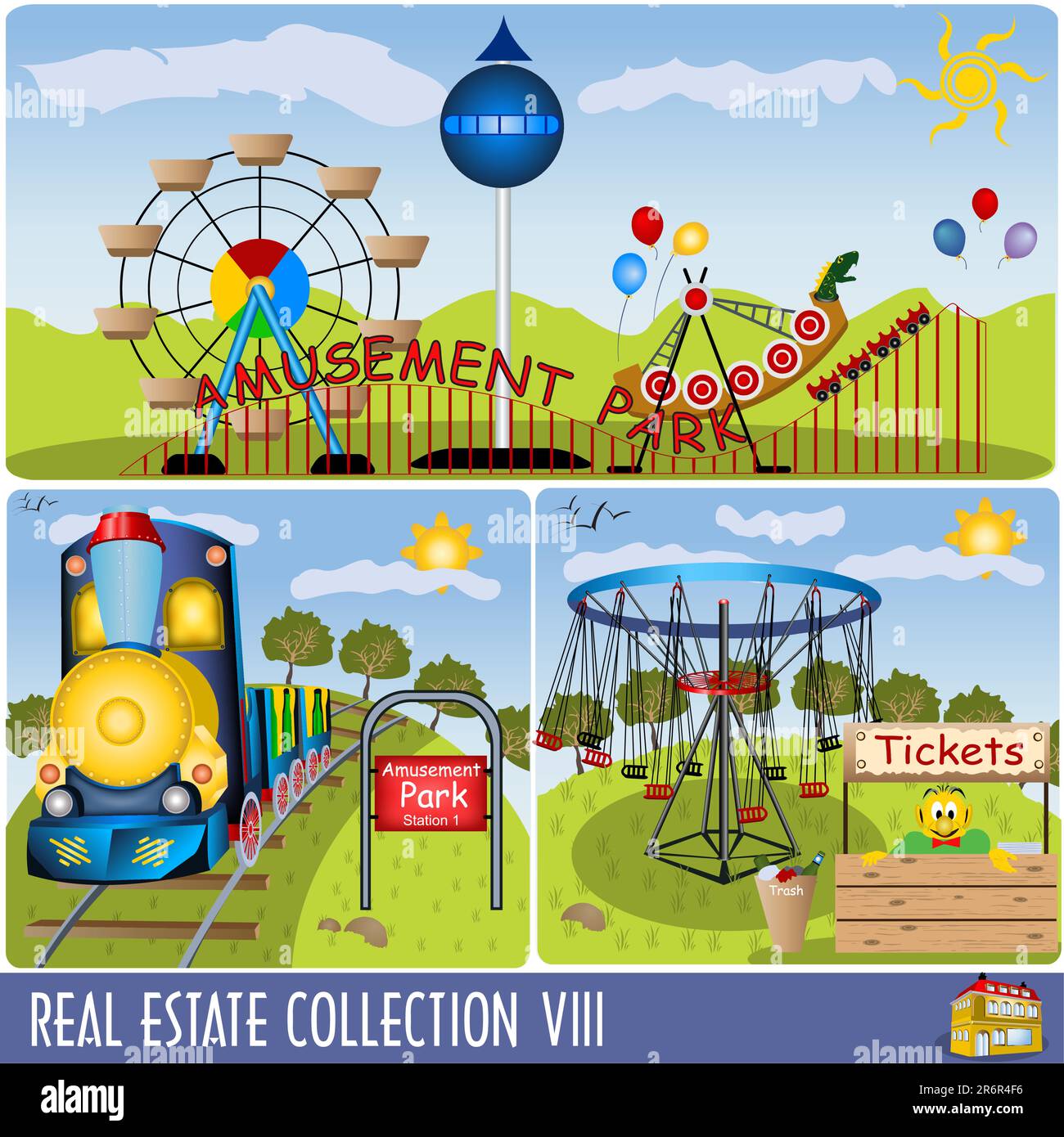 Collezione Real State 8, illustrazioni del parco divertimenti. Illustrazione Vettoriale