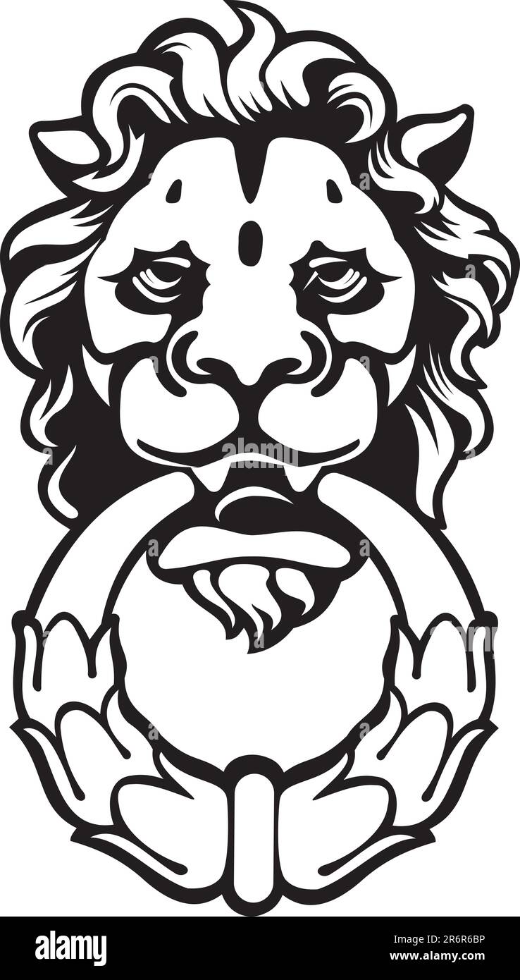 Testa di leone come maniglia della portiera. Illustrazione vettoriale Illustrazione Vettoriale