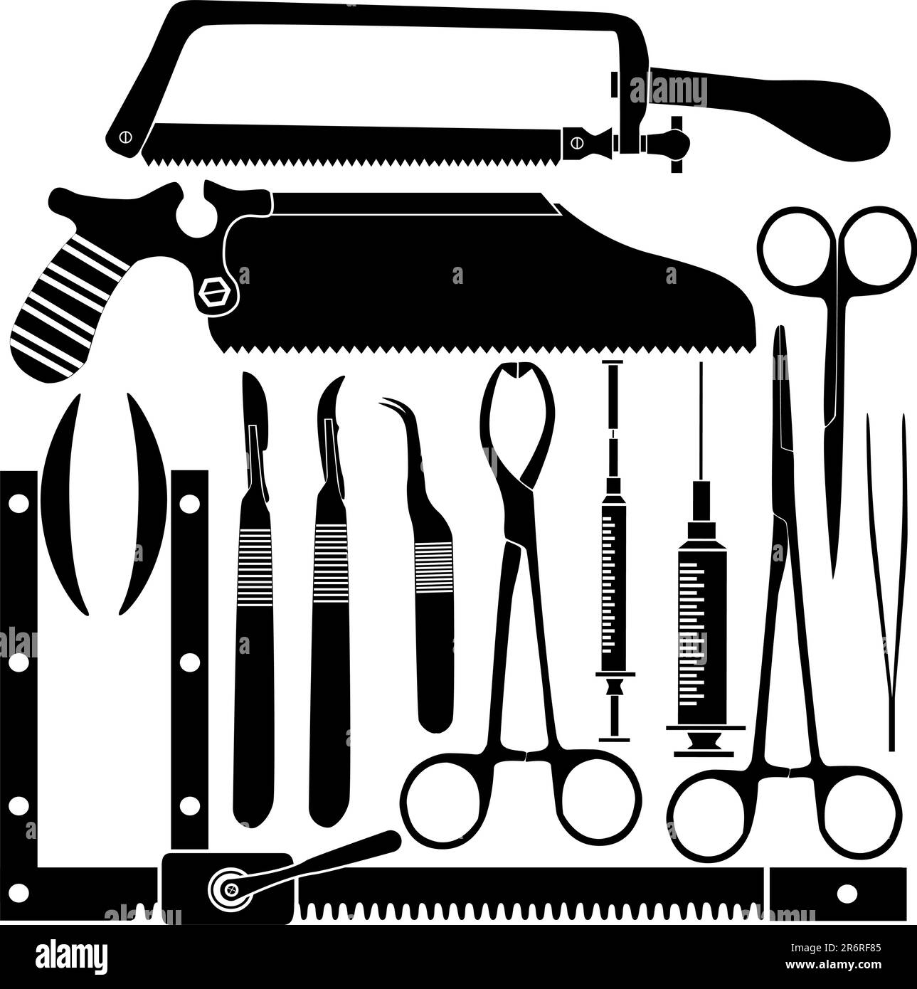 Set di strumenti chirurgici in silhouette - illustrazioni vettoriali Illustrazione Vettoriale