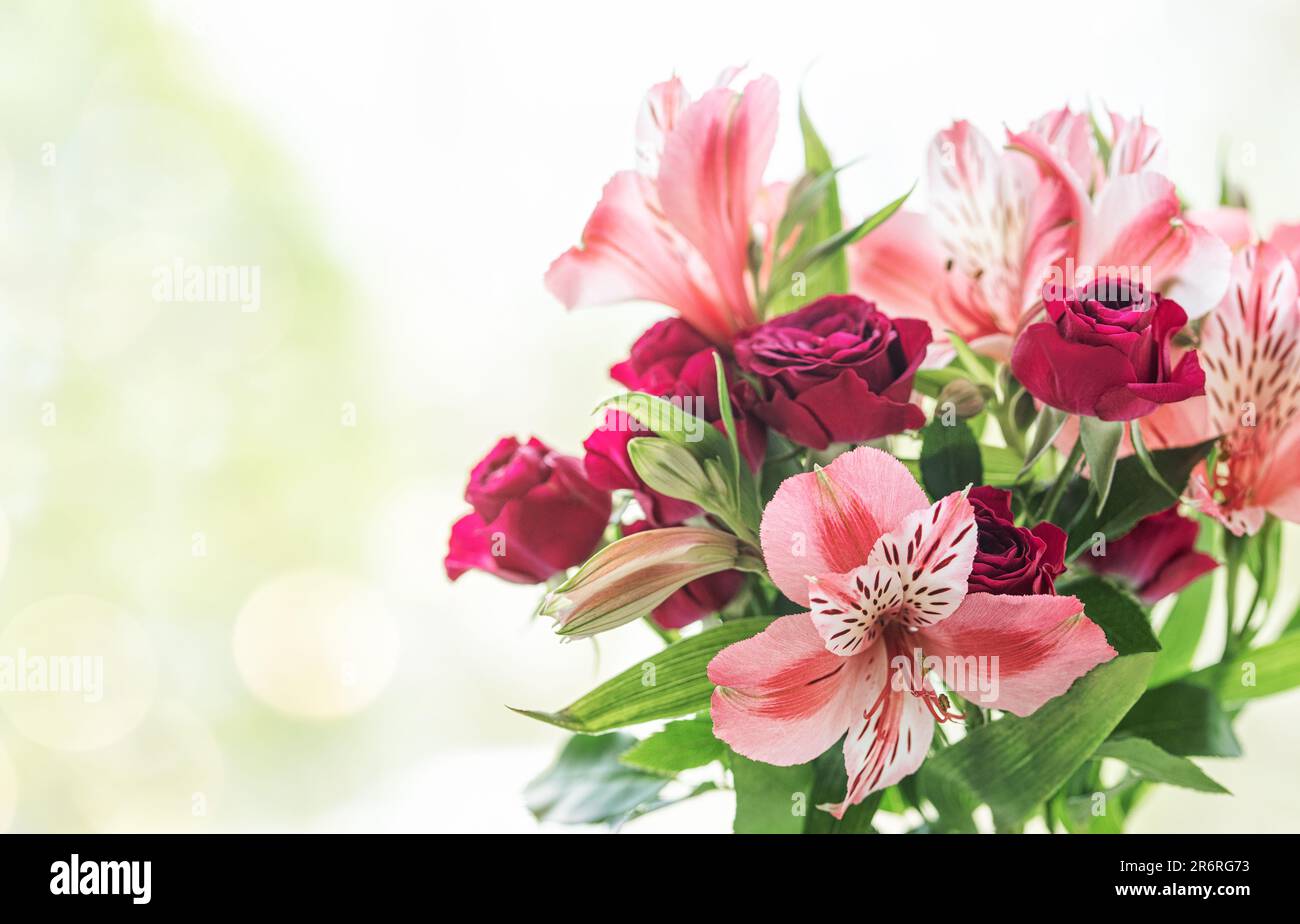 Bouquet di fiori di alstroemeria. Fiori sfondo Alstroemeria. Fiori Alstroemeria. Foto Stock