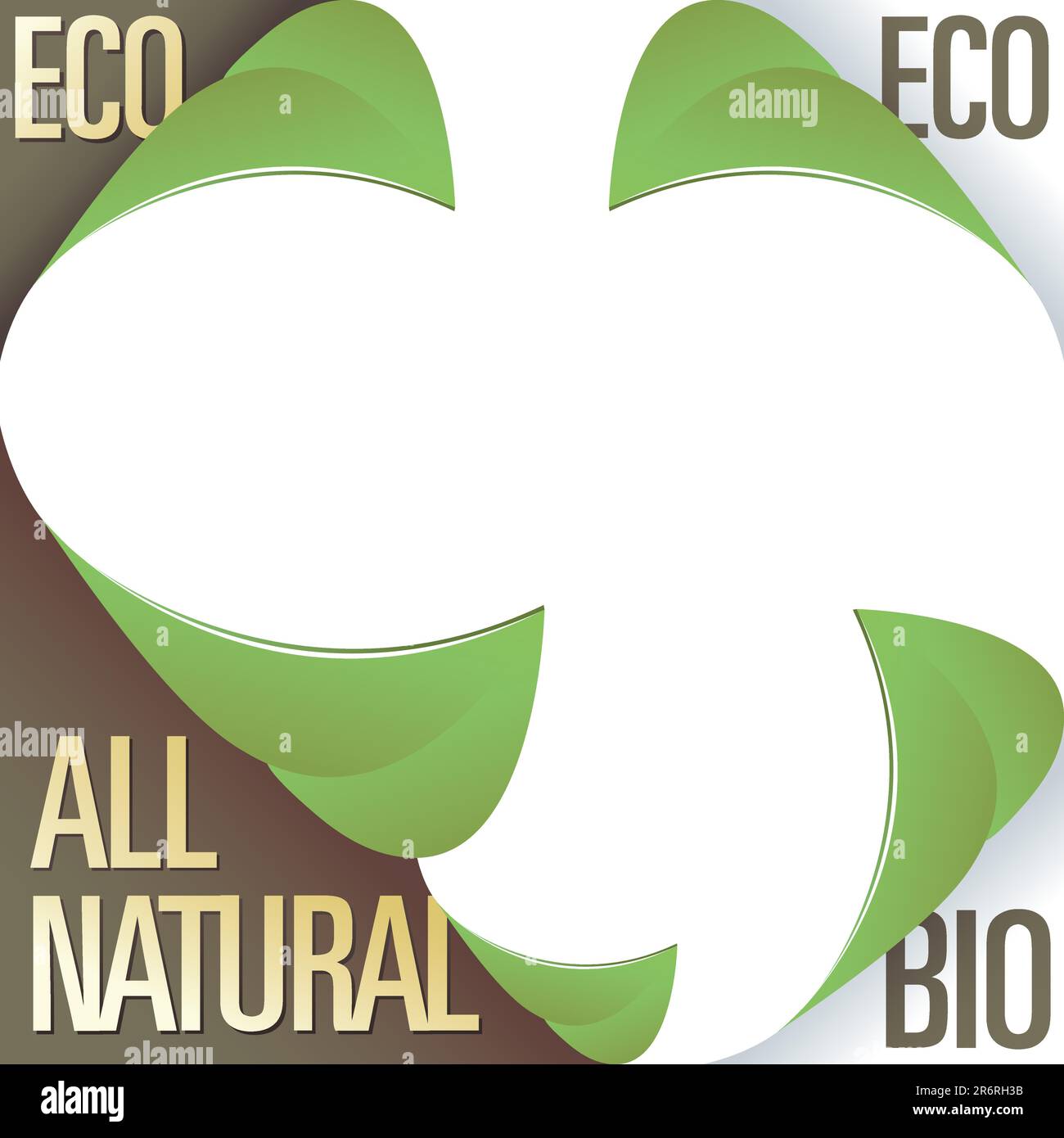 Adesivi ecologici e tutti gli angoli naturali con foglie di pelatura, per l'uso su materiali di stampa, imballaggi dei prodotti e siti Web Illustrazione Vettoriale