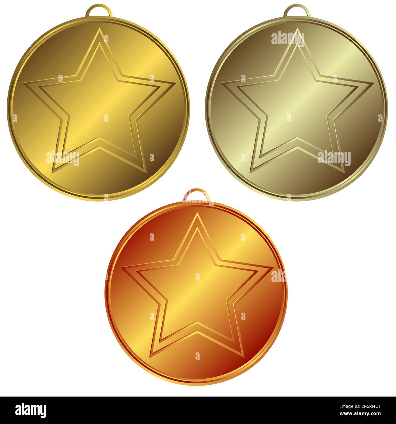 Collezione di medaglie d'oro, d'argento e di bronzo su sfondo bianco Illustrazione Vettoriale
