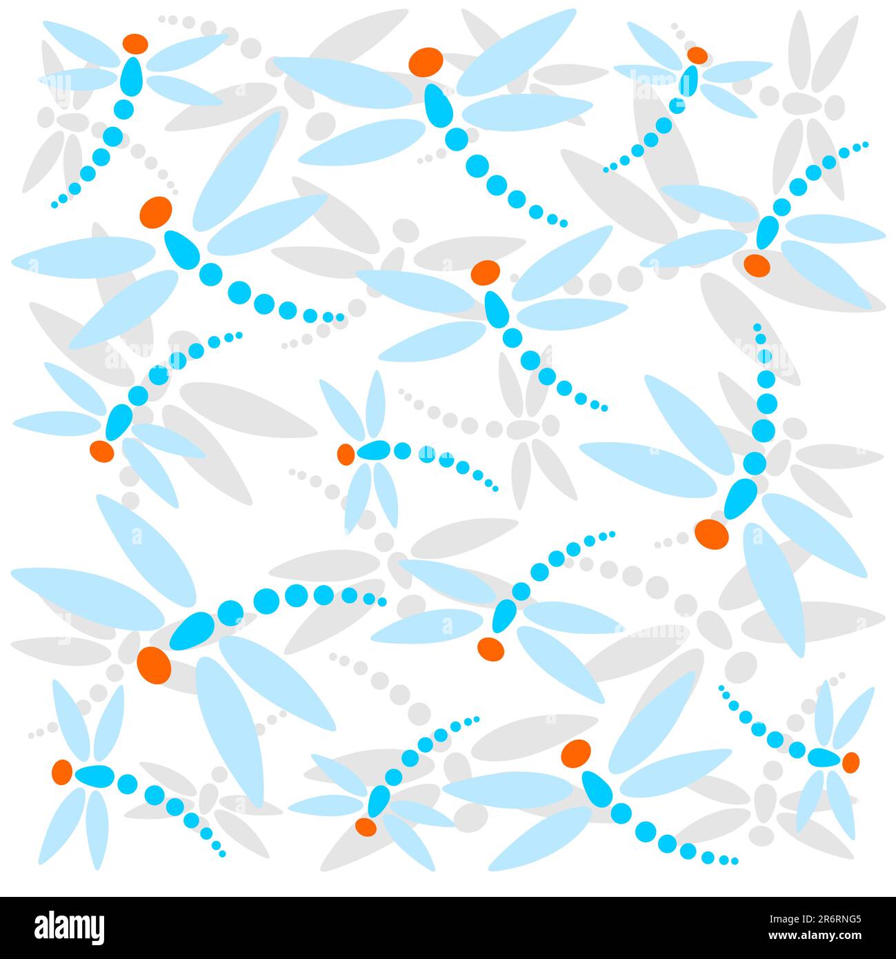 Motivo stilizzato con silhouette a forma di libellula su sfondo bianco. Illustrazione Vettoriale