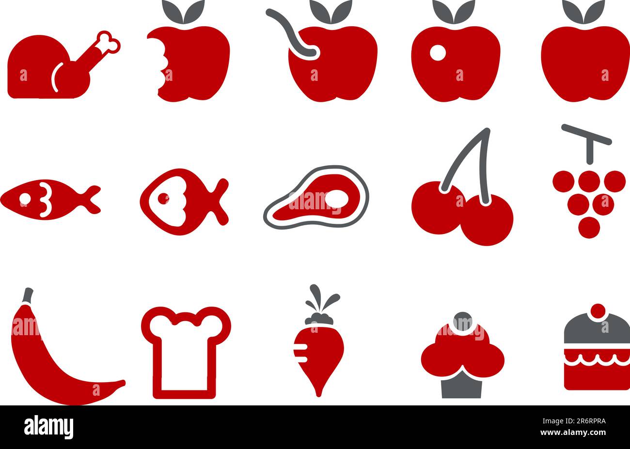 Vector icons pack - Red Series, food collection Illustrazione Vettoriale
