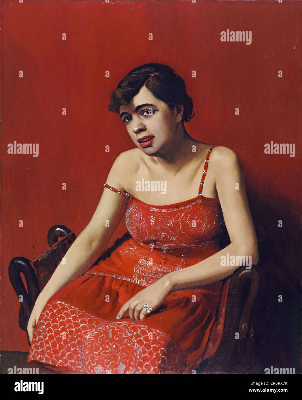 Felix Vallotton, Donna rumena in vestito rosso, ritratto dipinto ad olio su tela, 1925 Foto Stock