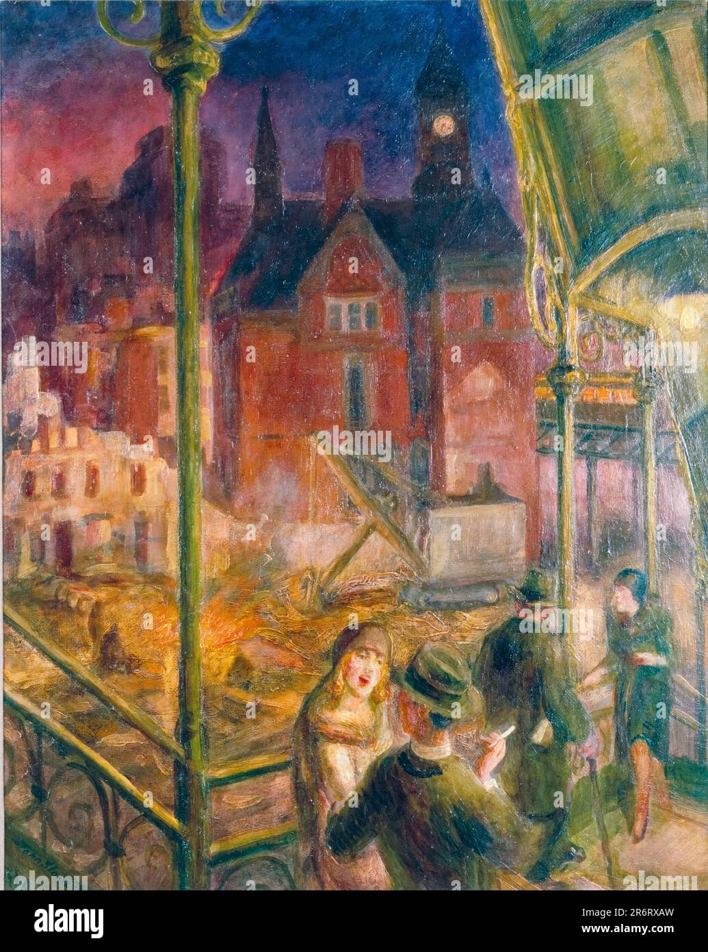 John Sloan, caduta della Bastiglia del Greenwich Village, pittura in olio e tempera su cartone, 1929 Foto Stock