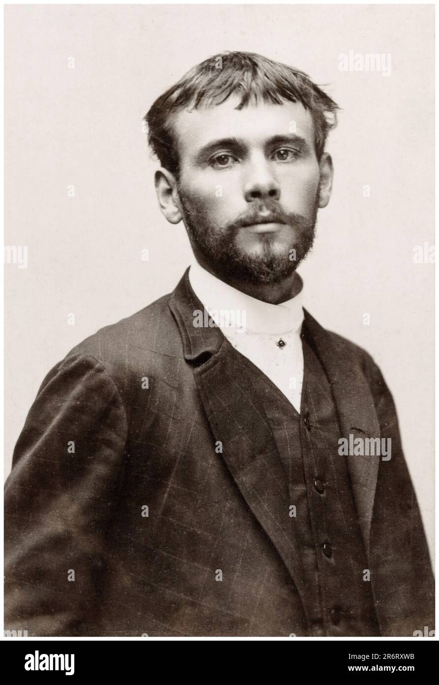 Gustav Klimt (1862-1918), pittore simbolista austriaco, ritratto su carta stampa su cartone, 1887 Foto Stock