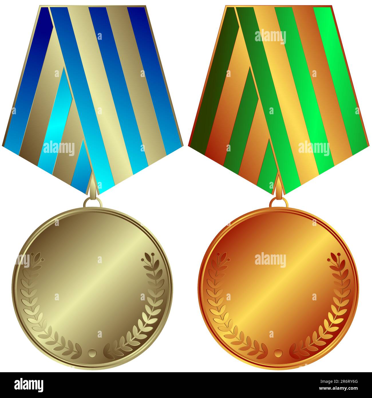 Medaglie argentate e di bronzo con nastri a righe (vettoriali) Illustrazione Vettoriale
