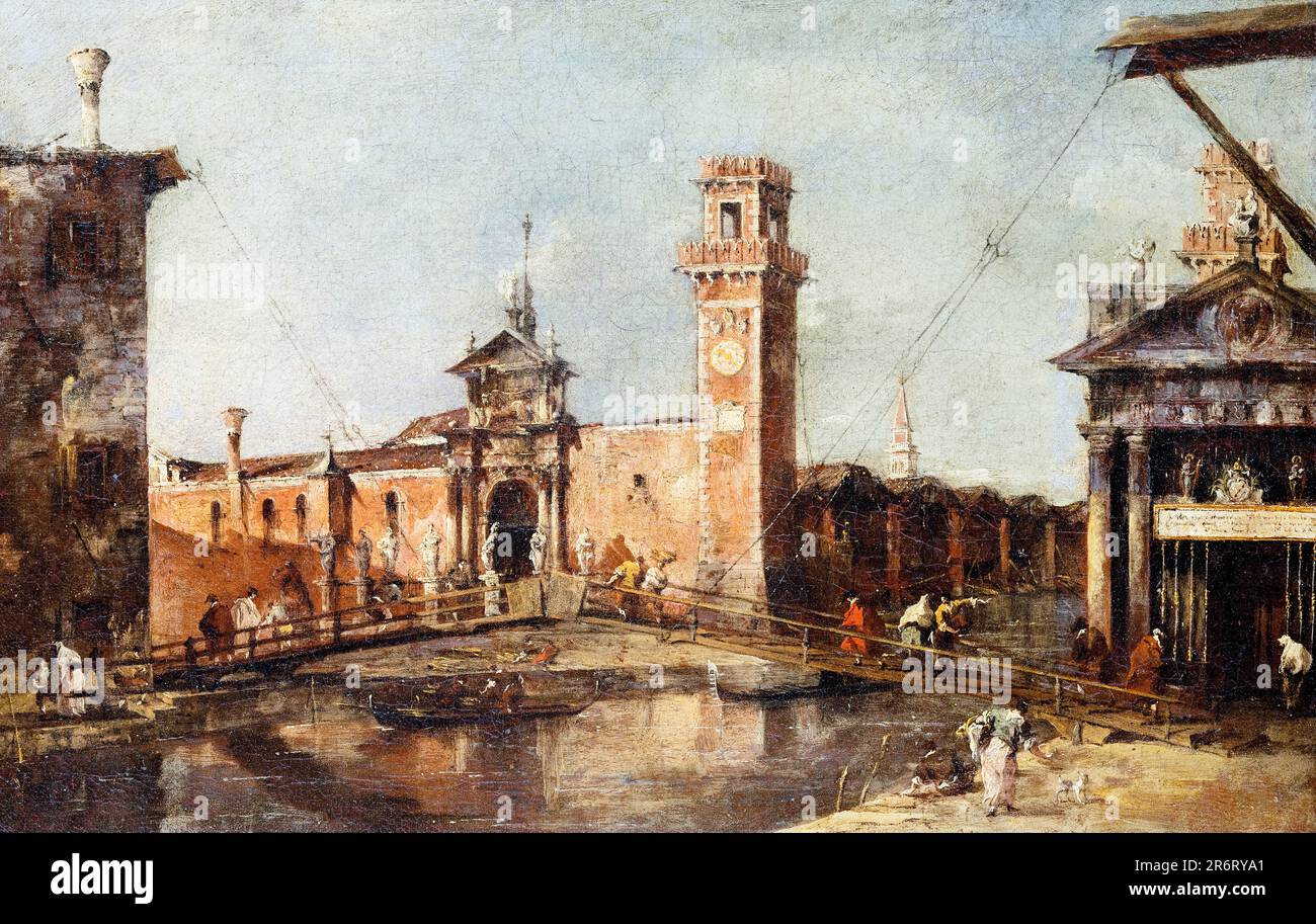 Francesco Guardi, ingresso all'Arsenale di Venezia, pittura paesaggistica ad olio, 1777-1793 Foto Stock