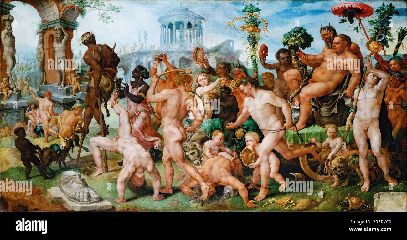 Maarten van Heemskerck, la Processione Triumphal di Bacco, pittura in olio su legno, 1536-1537 Foto Stock