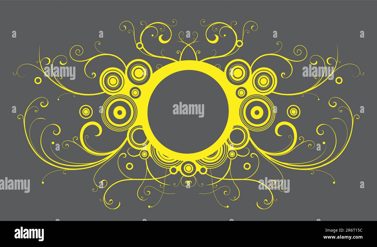 Illustrazione Vettoriale di astratta cornice fatta di elementi floreali, funky cerchi e linee curve Illustrazione Vettoriale