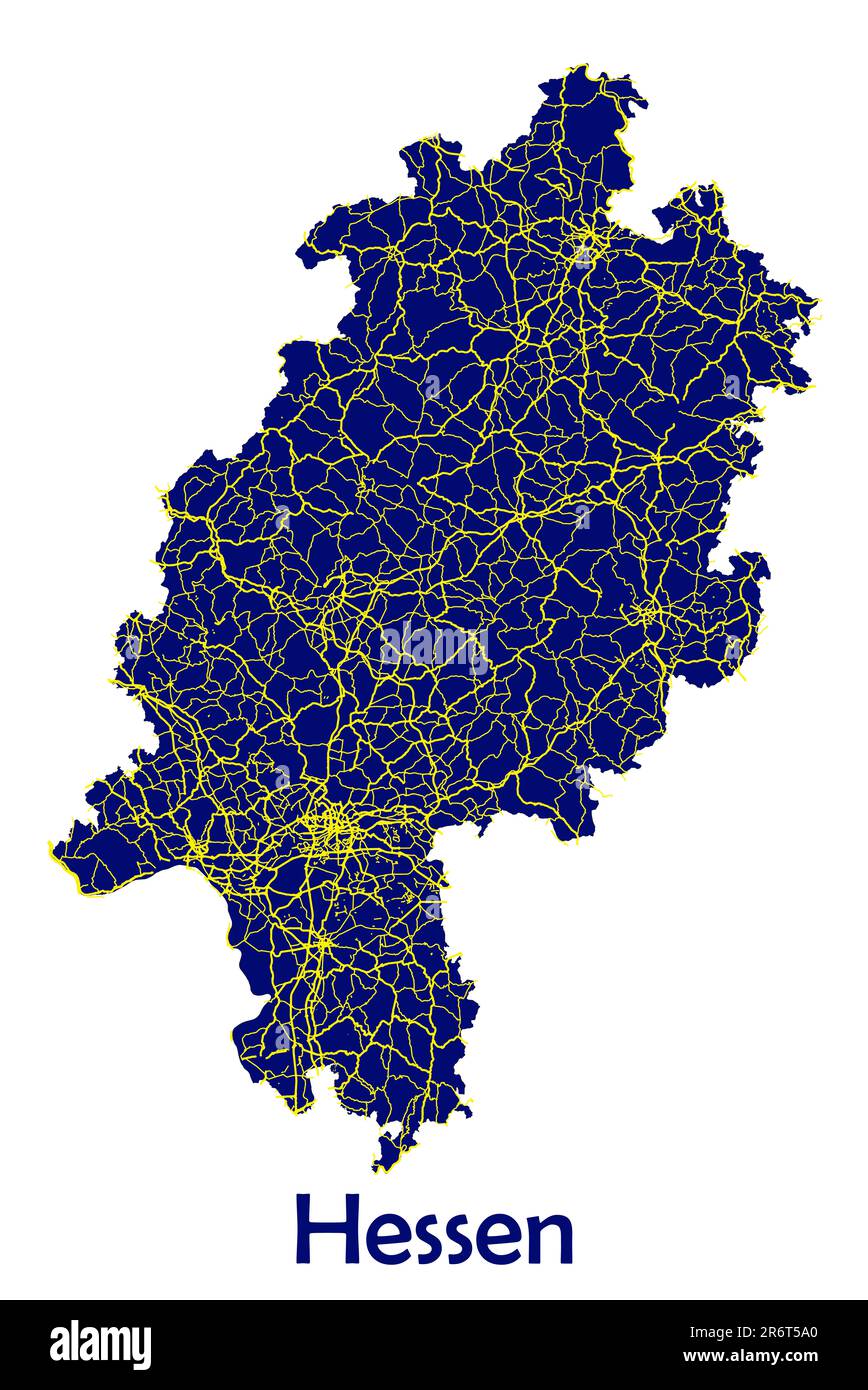 Stato Hessen mappa rete stradale Germania Europa Foto Stock