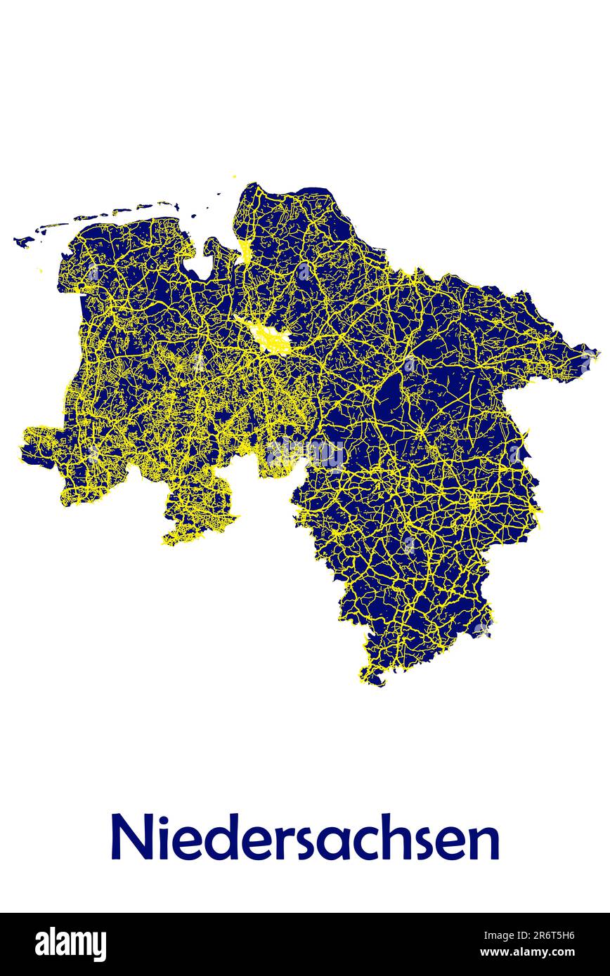 Stato Niedersachsen mappa rete stradale Germania Europa Foto Stock
