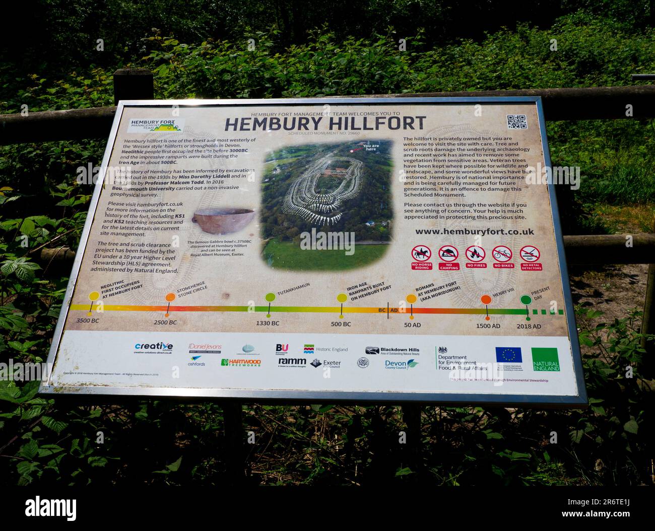 Scheda informativa di Hembury Hillfort, payhembury, Devon, UK. Foto Stock