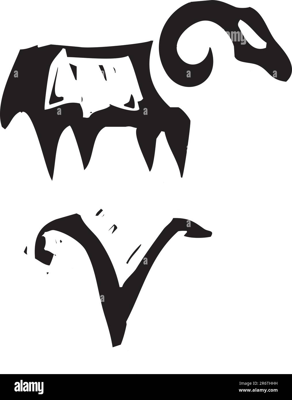 Primitivo stile xilografia segno zodiacale del Ariete. Parte di una serie. Illustrazione Vettoriale
