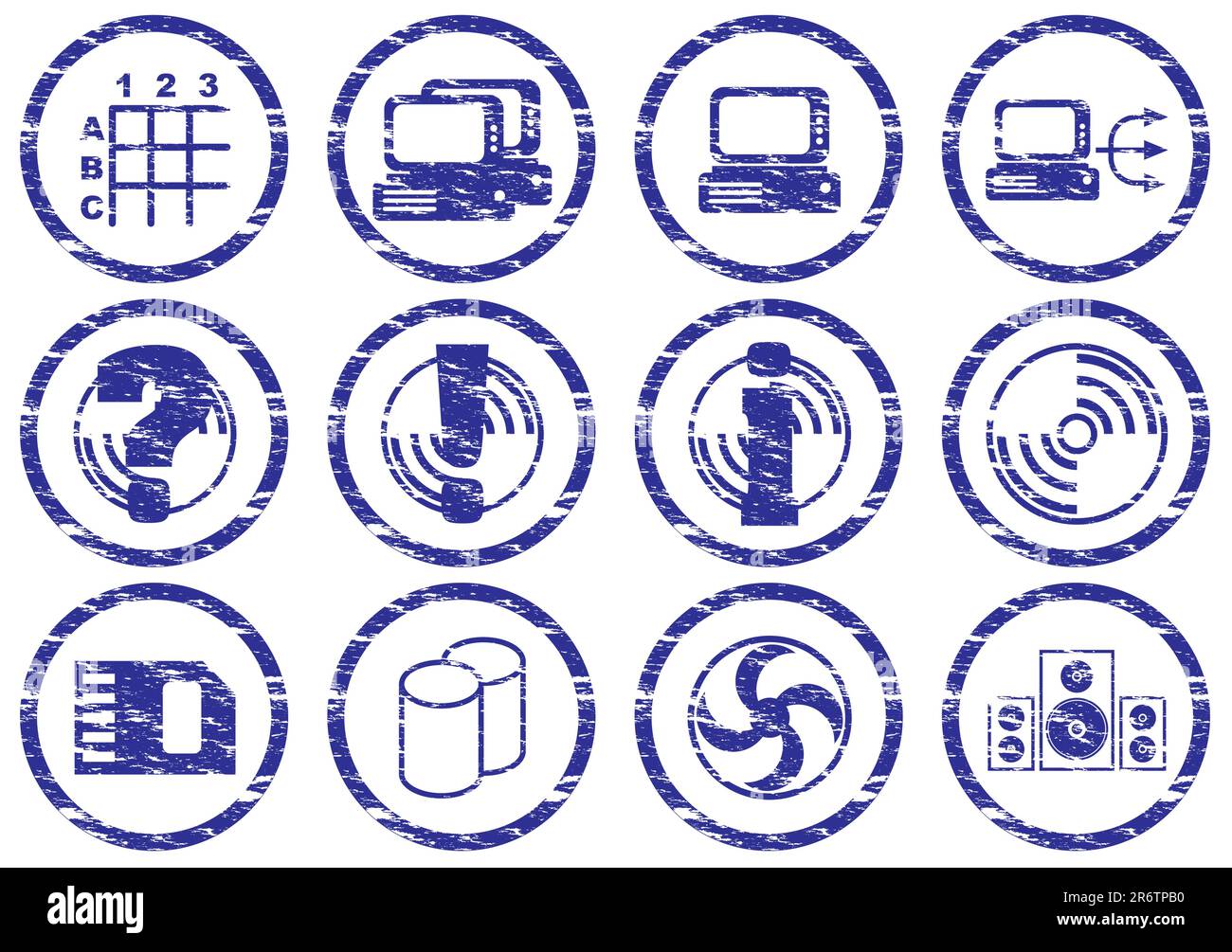 Set di icone dei gadget. Grunge. Bianco - blu scuro. Illustrazione vettoriale. Illustrazione Vettoriale