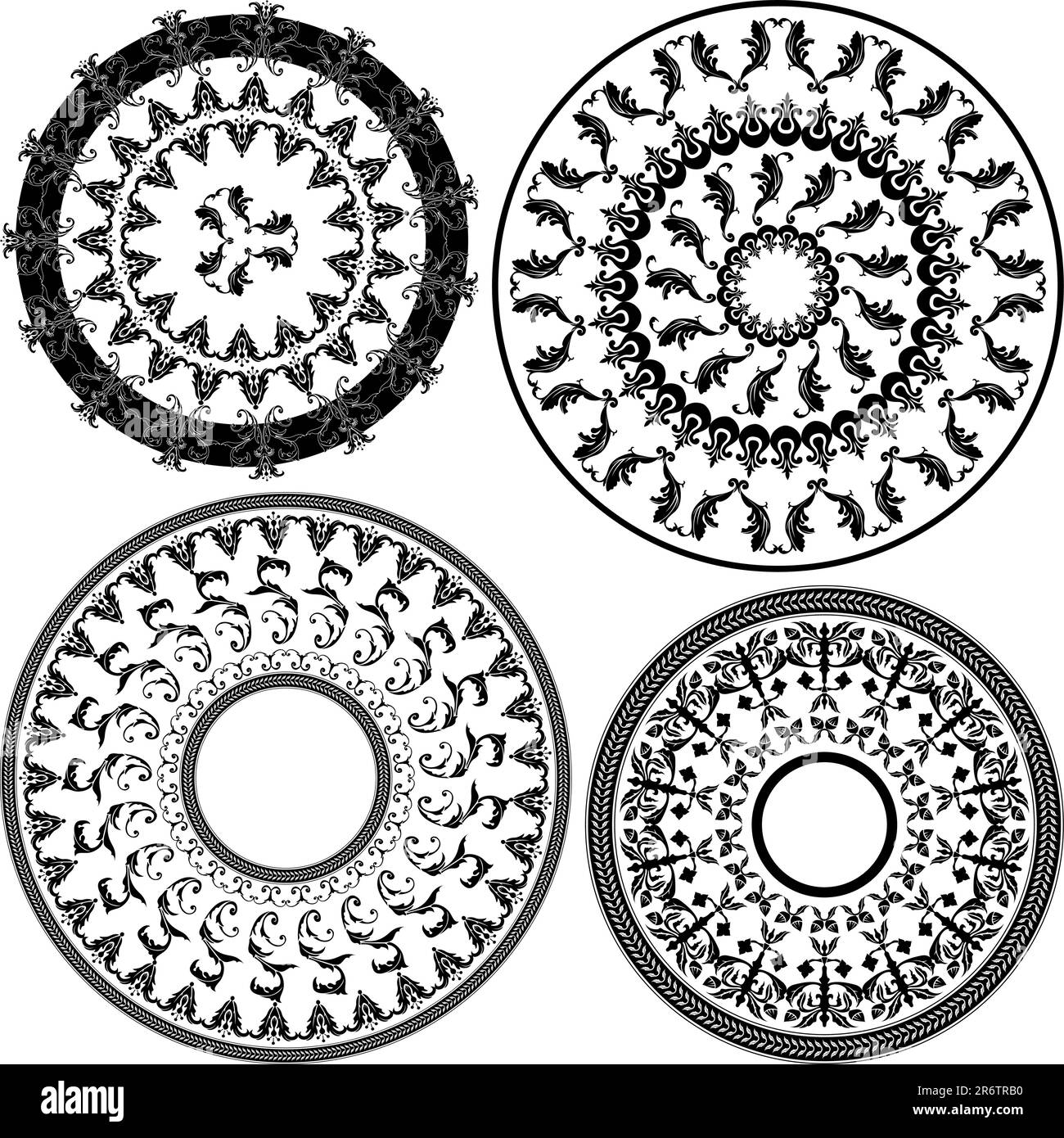 Set di quattro round motivi in bianco e nero illustrazione Illustrazione Vettoriale Set di quattro round motivi in bianco e nero illustrazione Illustrazione Vettoriale