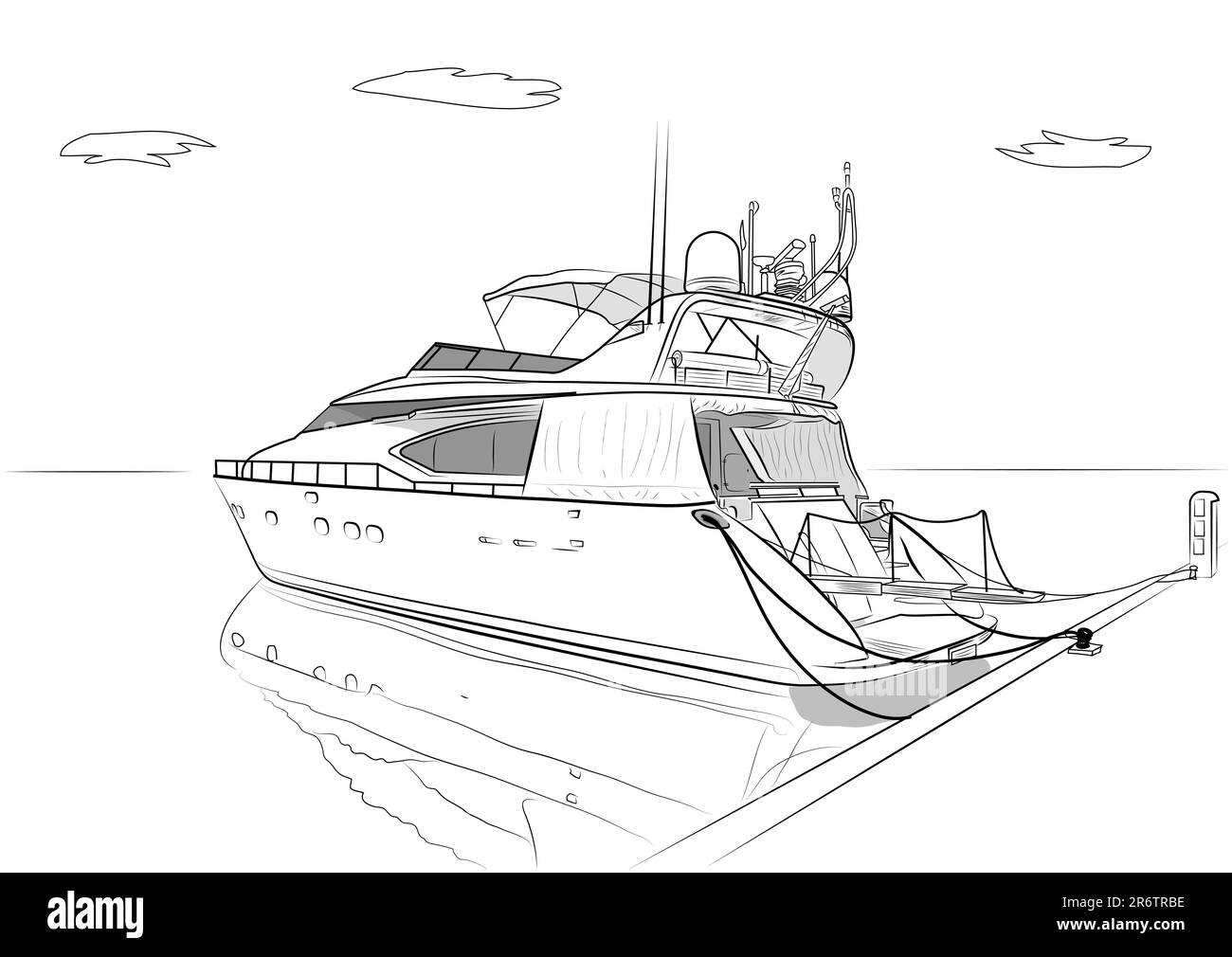 Tipo di yacht a motore, barbatella disegnata a mano, schizzo Illustrazione Vettoriale