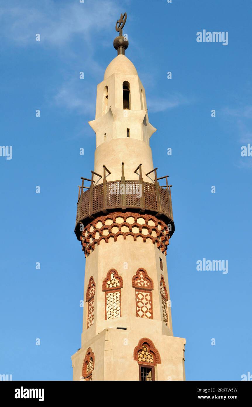 Minareto, Moschea di Abu el-Haggag, complesso del Tempio di Luxor, Tebe, Egitto Foto Stock