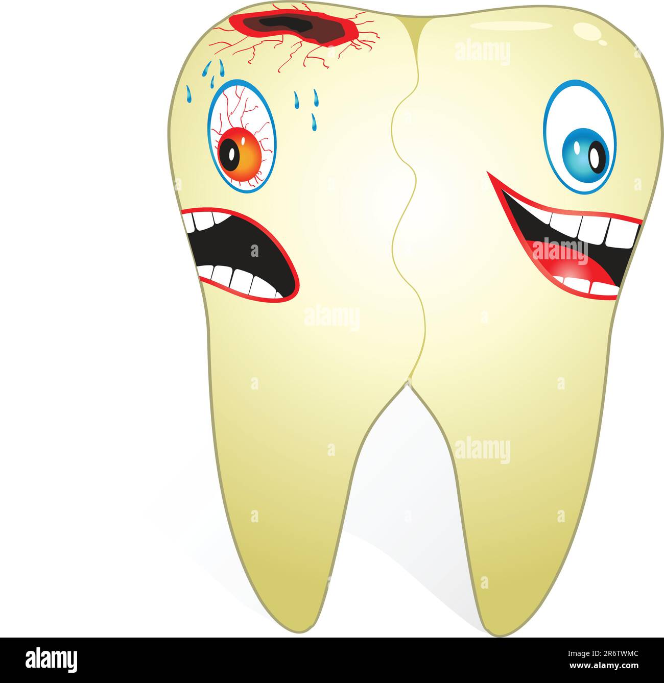 Illustrazione di cartone animato da dente malsano e sano. Illustrazione Vettoriale