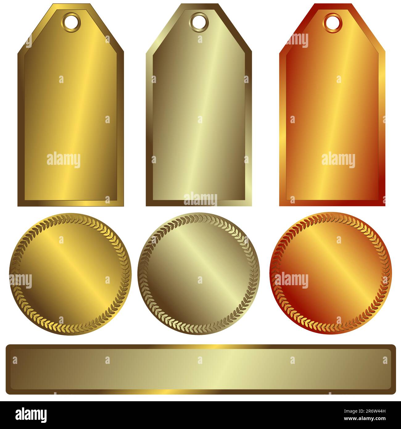 Striscioni oro, argento e bronzo su sfondo bianco Illustrazione Vettoriale